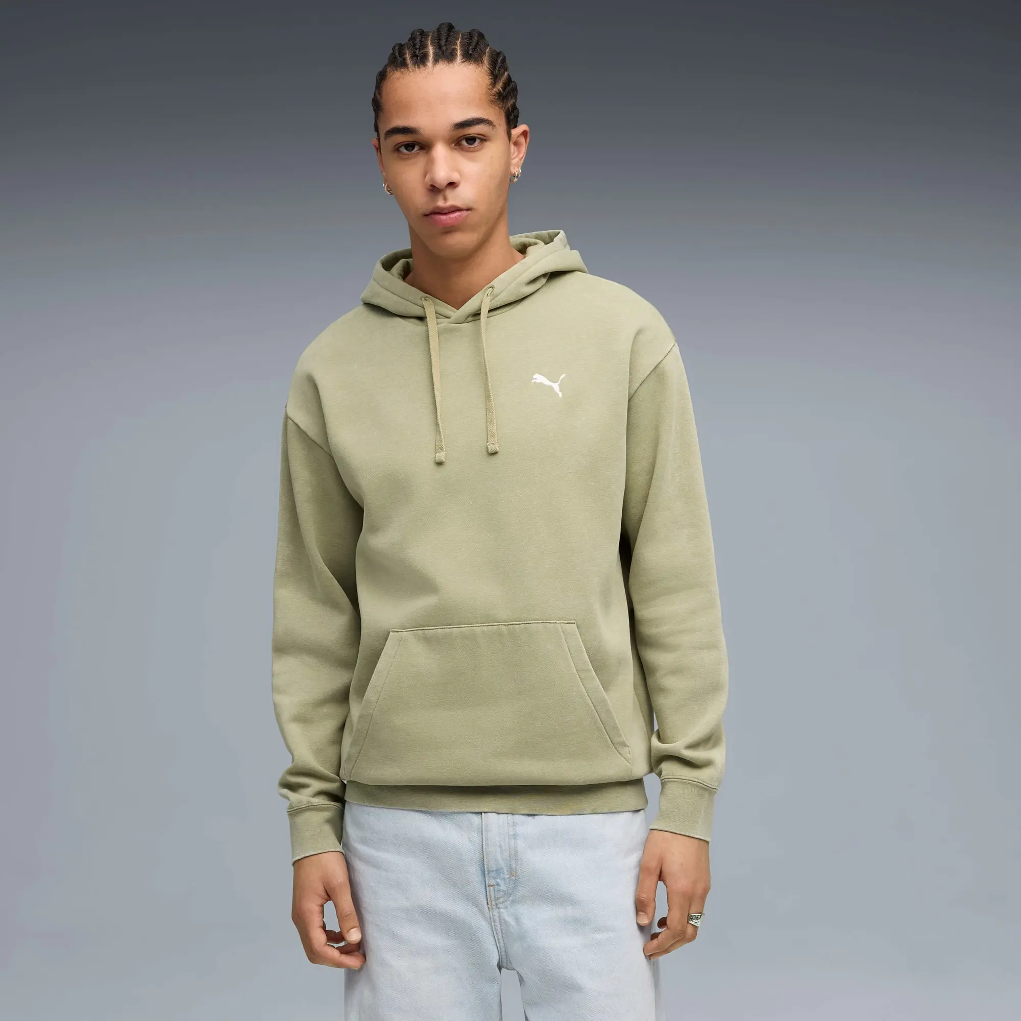 PUMA Essentials Elevated Relaxed Wash Hoodie Men, Lux Army, size Large