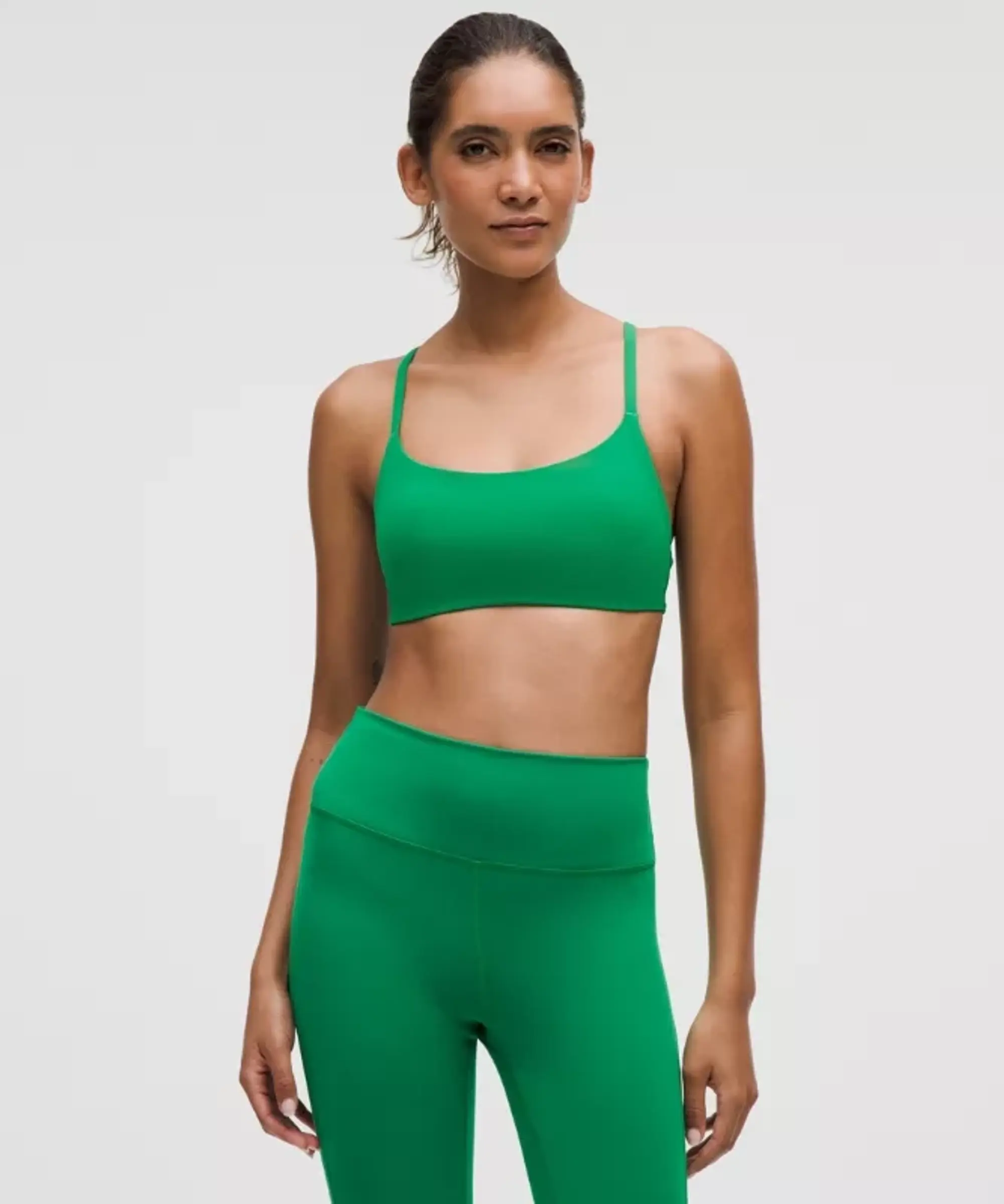 lululemon – Women's Wunder Train Strappy Racer Sports Bra Light Support, A/B Cup – Color Green – Size 10