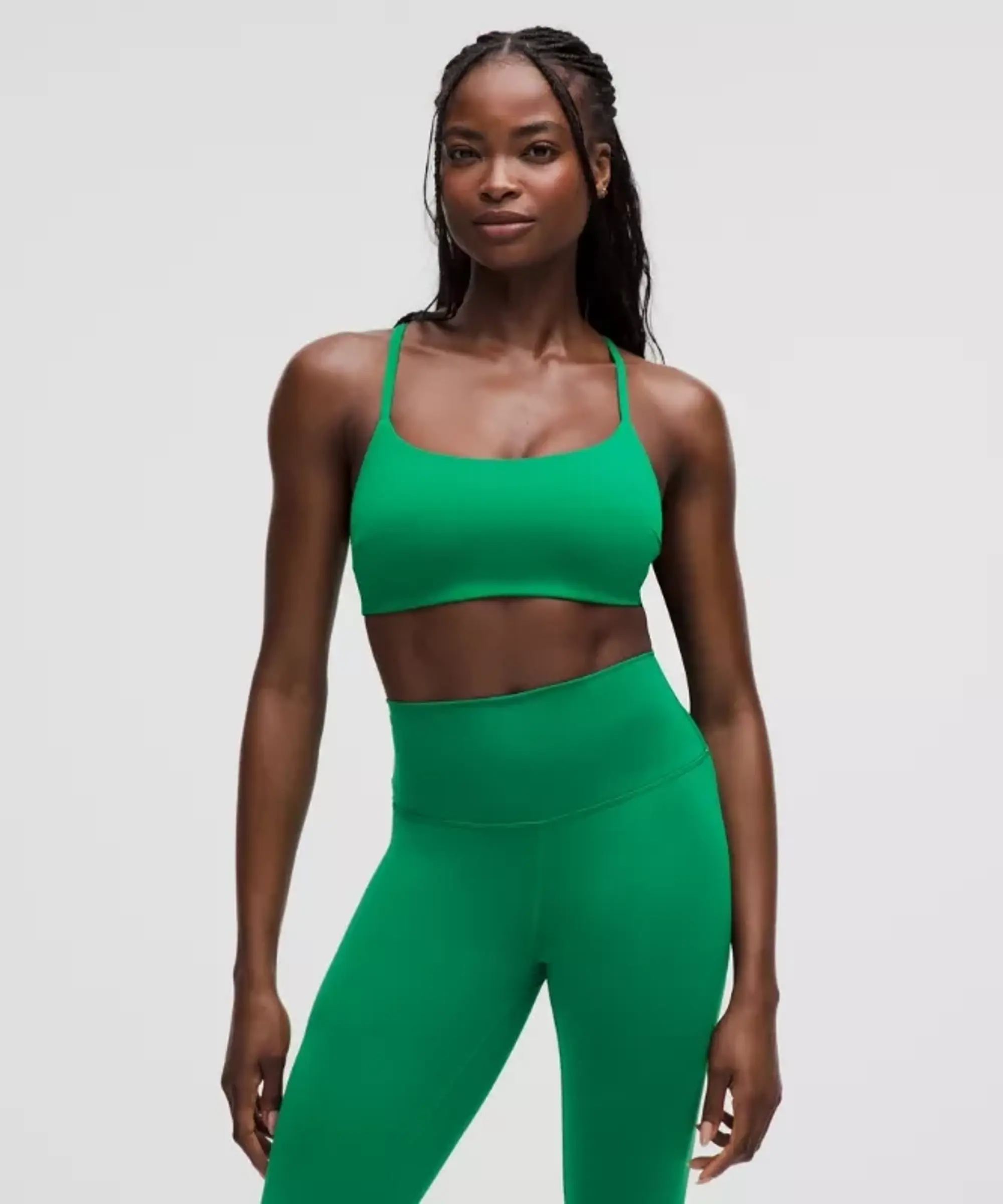 lululemon – Women's Wunder Train Strappy Racer Sports Bra Light Support, C/D Cup – Color Green – Size 10