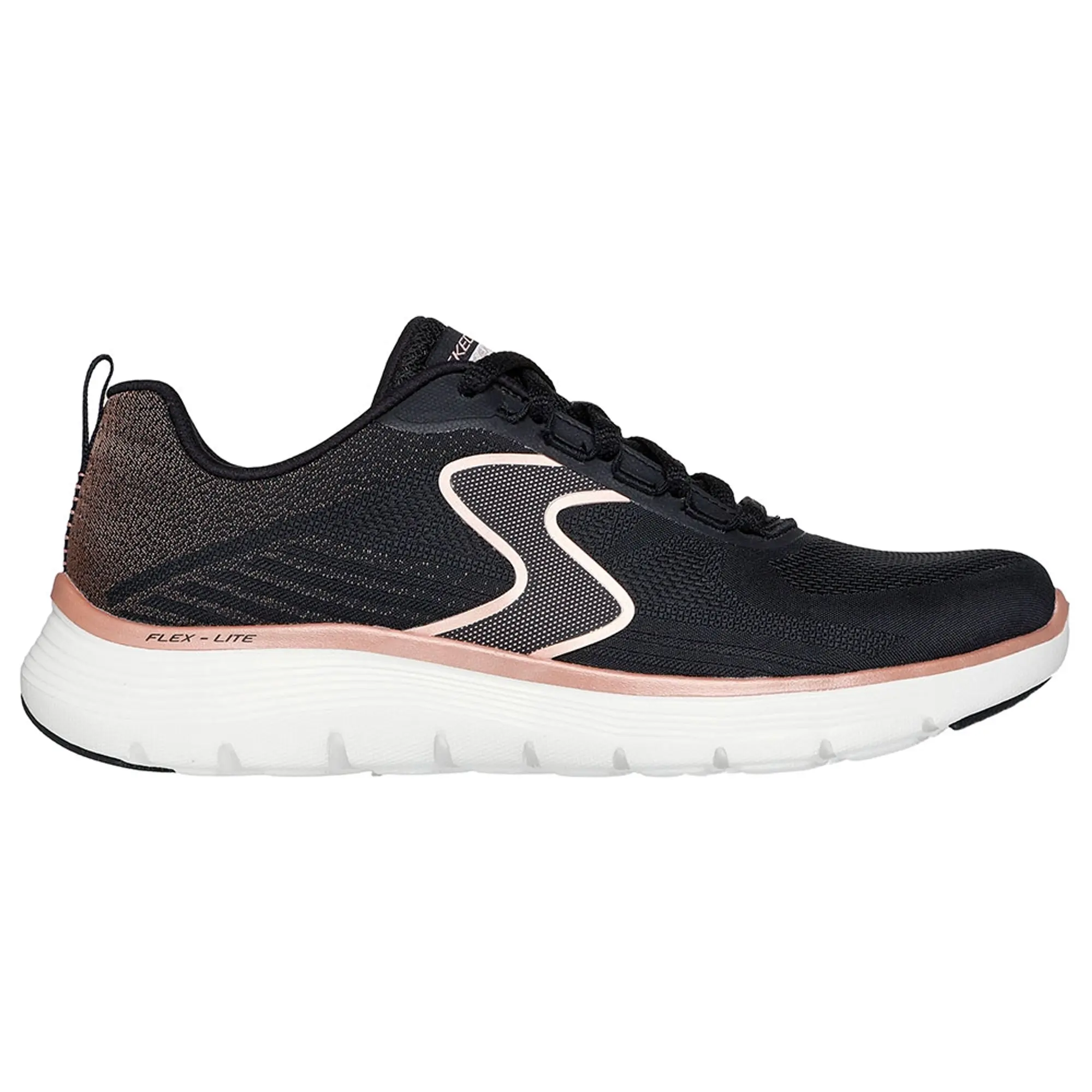 Skechers Women's Flex Appeal 5.0 - Luxe Glow Sneaker in Black/Rose Gold