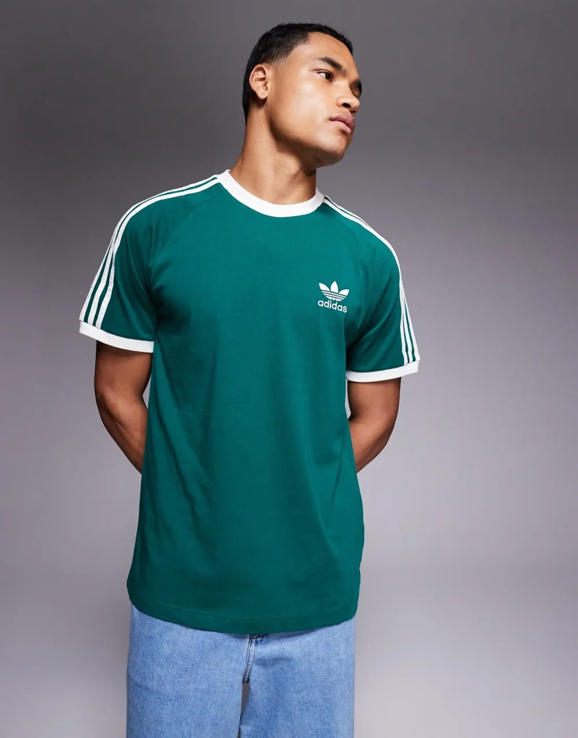 Adidas Originals 3 Stripe Ringer T-Shirt In Green