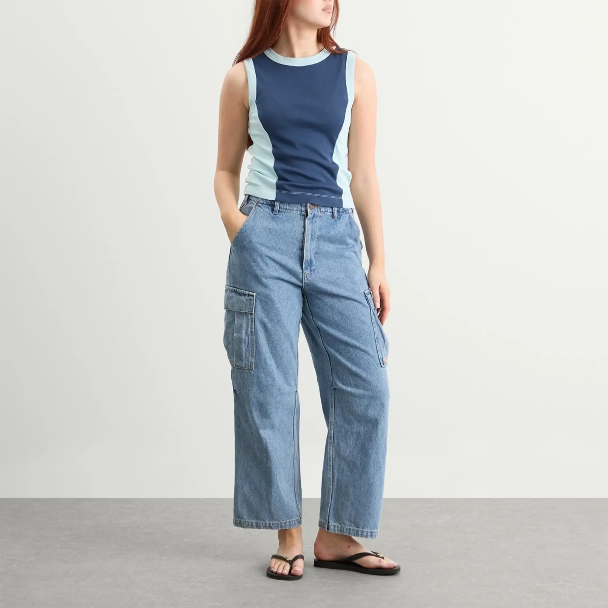 SUNDAYFRUITMARKET Women's Sun Denim Cargo Pants Blue