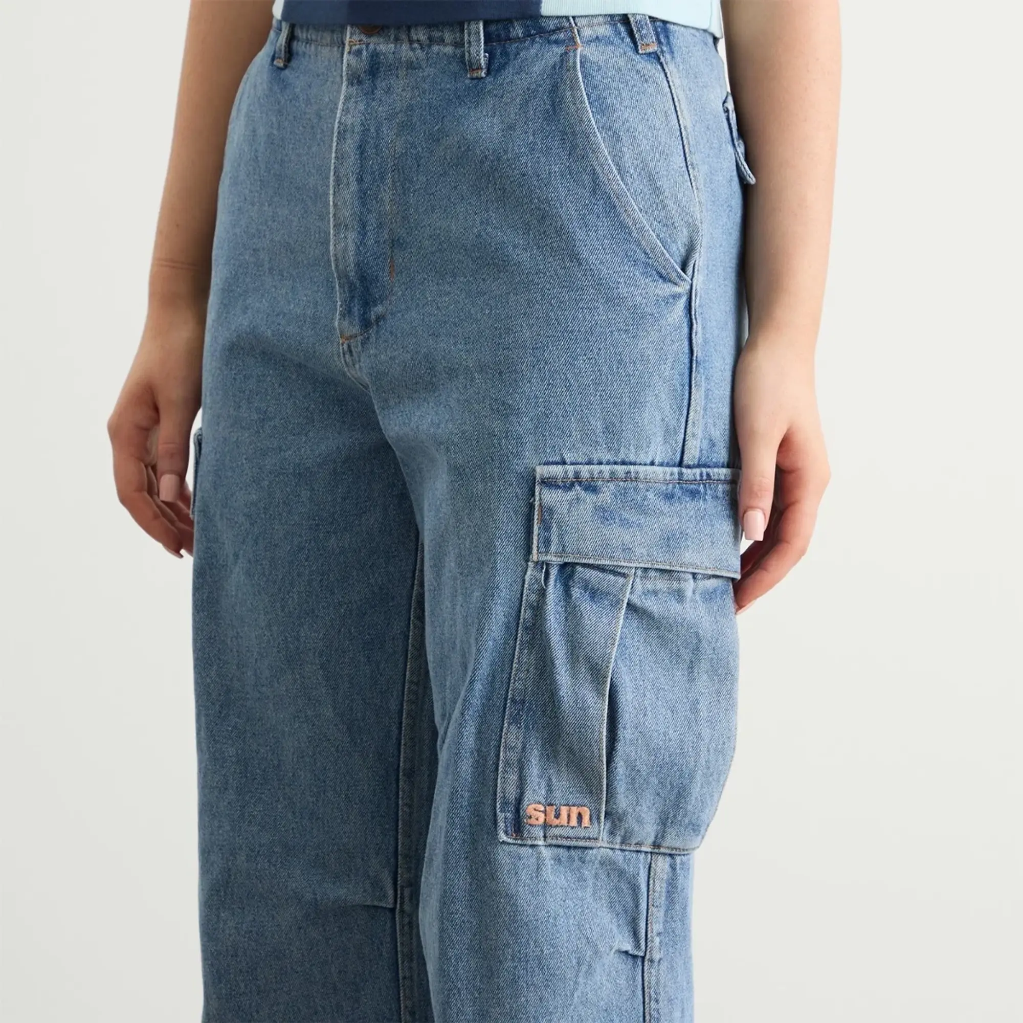 SUNDAYFRUITMARKET Women's Sun Denim Cargo Pants Blue