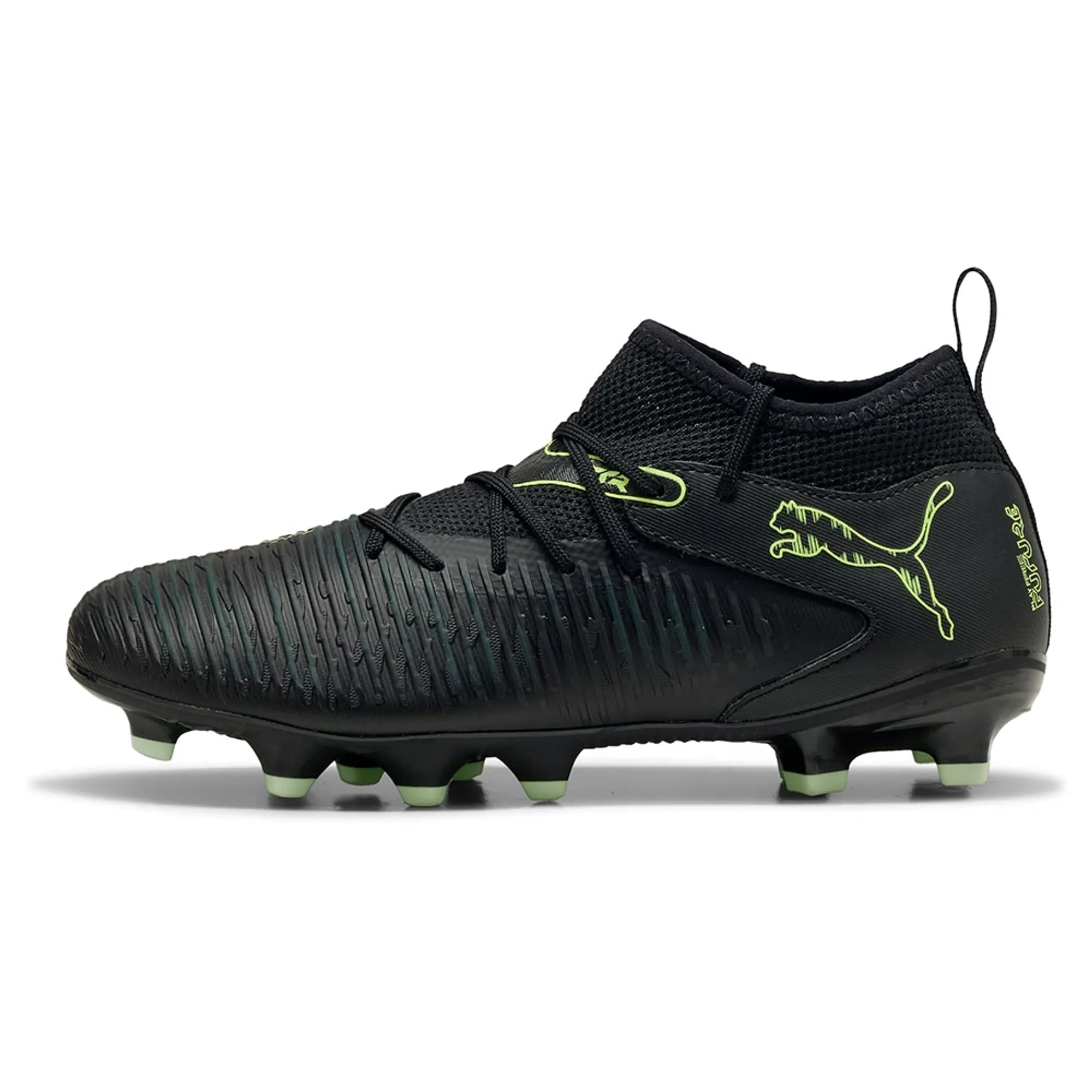 PUMA Future 8 Match FG/AG Football Boots Youth, Black/Fizzy Light/Green Terrain