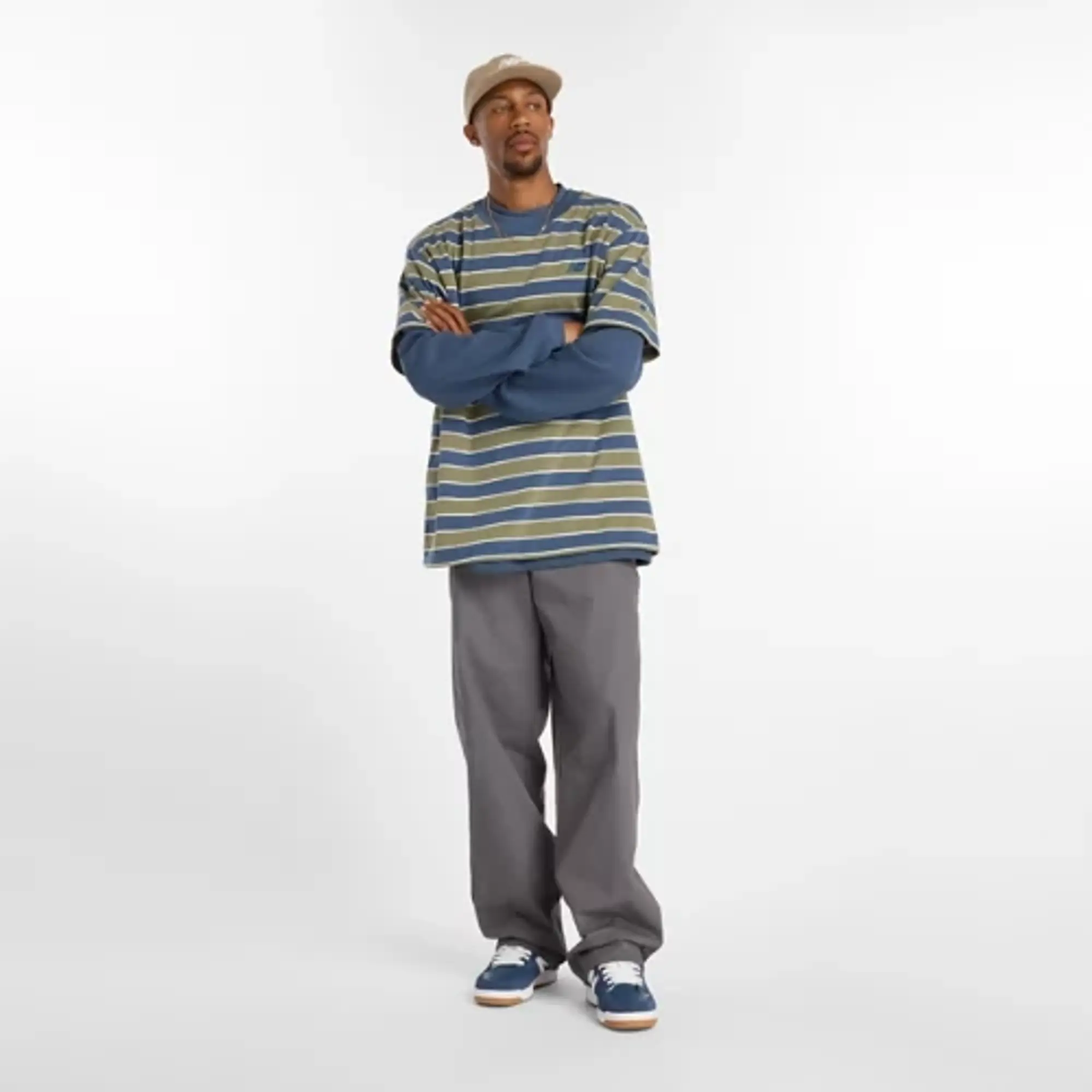 New Balance Men's Numeric Thin Stripe T-Shirt in Blue Cotton Jersey
