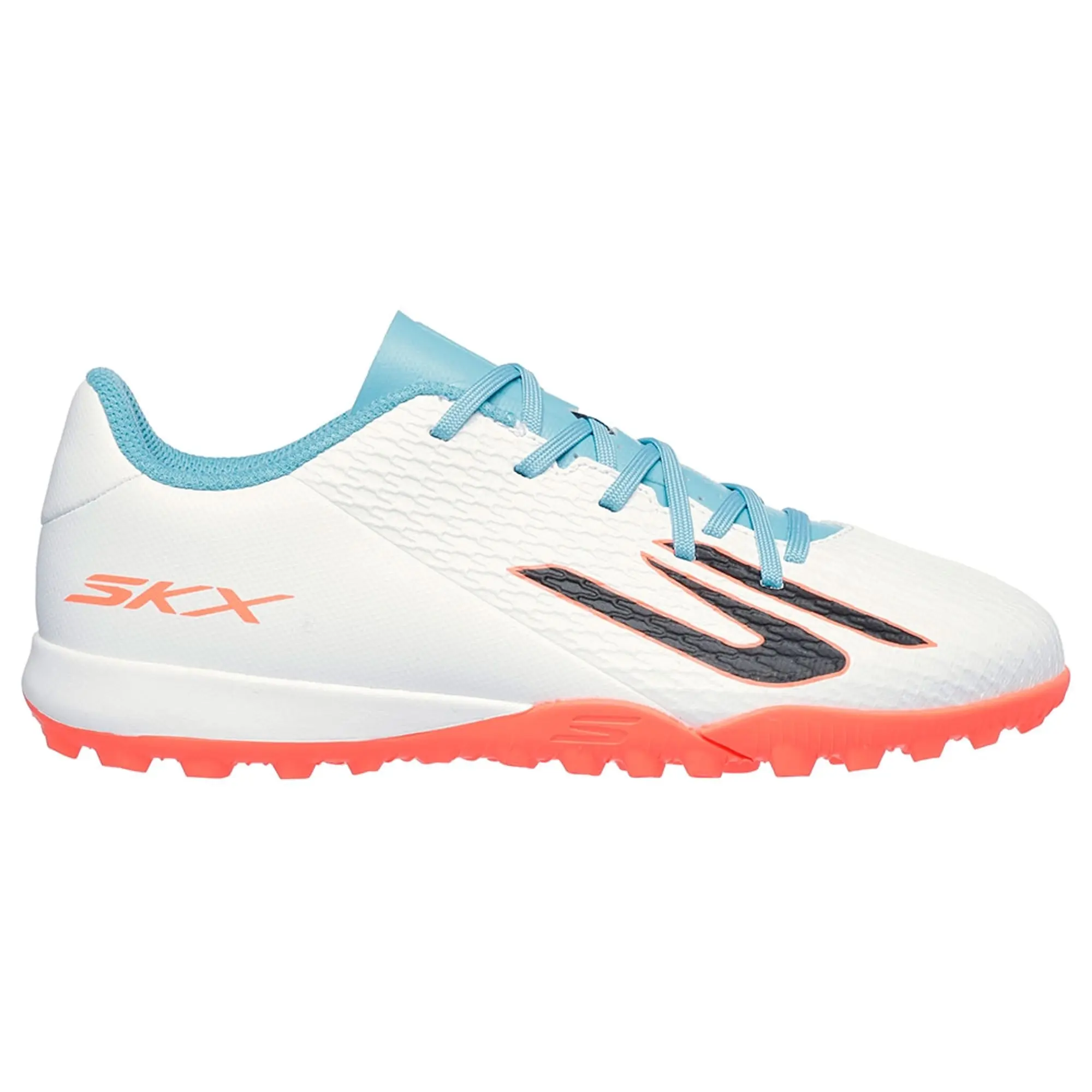 Skechers SKX_2 Jr Youth TF Shoes in White/Turquoise