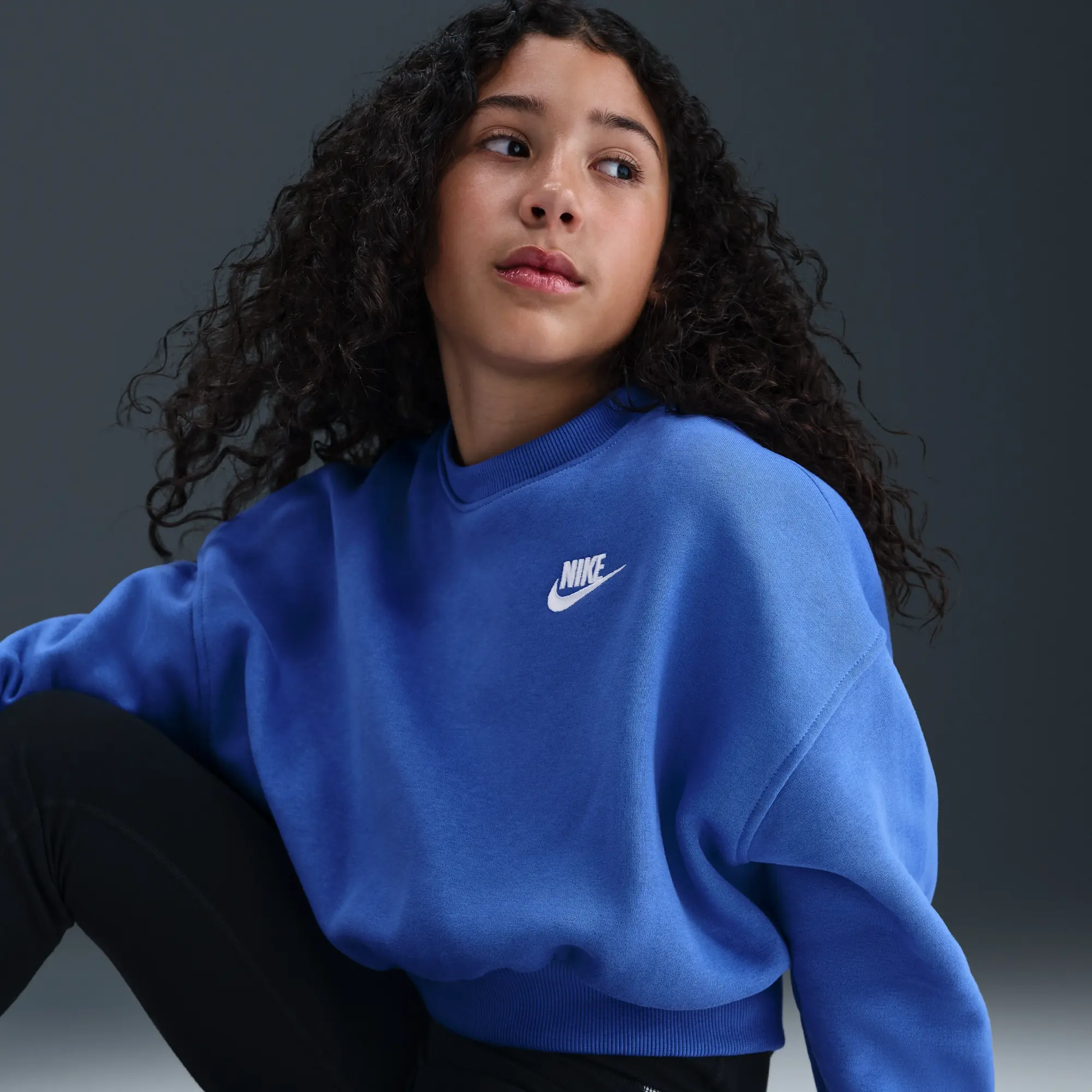Nike Sportswear Club Fleece Girls' Boxy Crew-Neck Sweatshirt - Blue - Cotton/Polyester