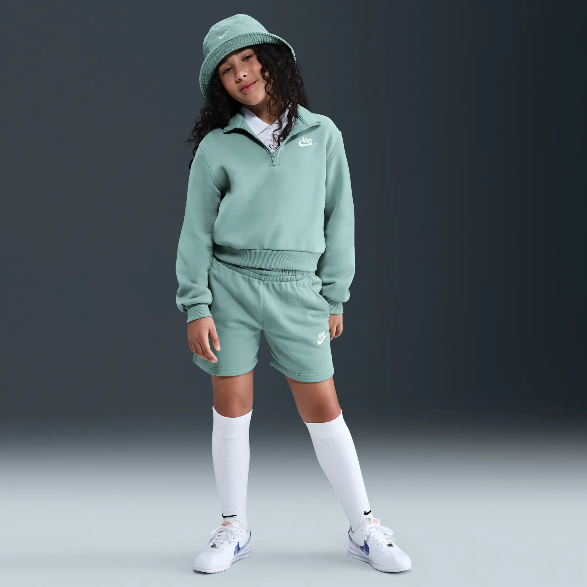 Nike Sportswear Club Fleece Older Kids' (Girls') 13cm (approx.) French Terry Shorts - Green - Cotton/Polyester