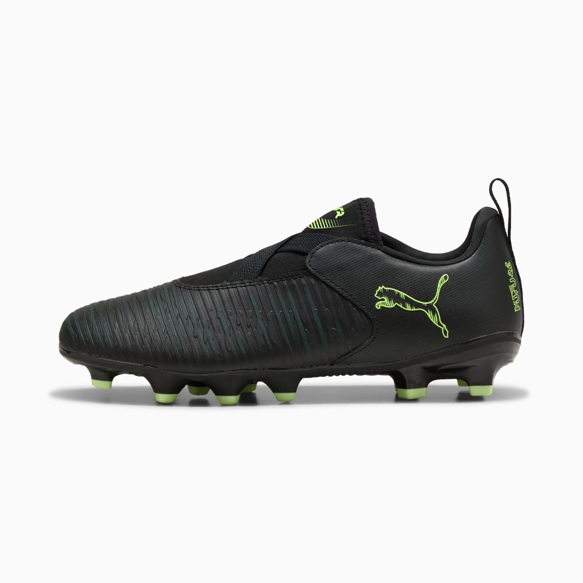 PUMA Future 8 Match FG/AG Laceless Football Boots Youth, Black/Fizzy Light/Green Terrain