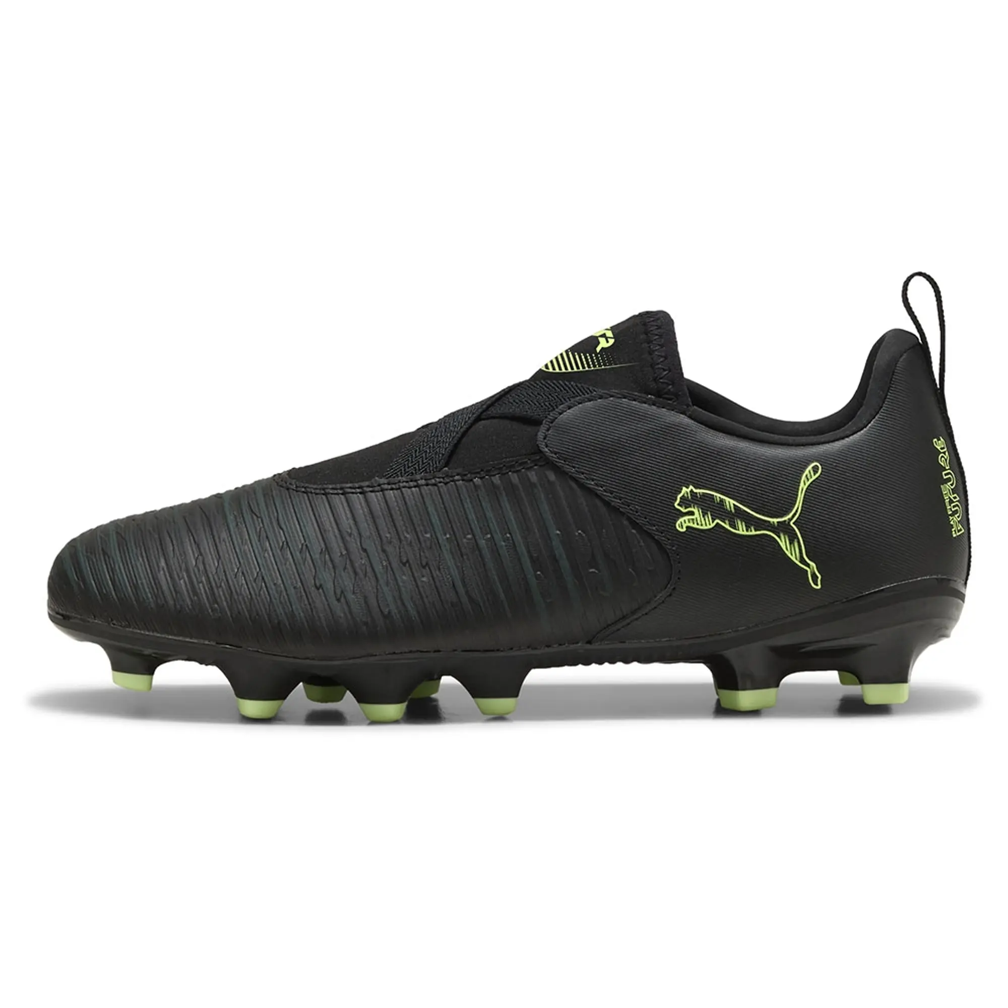 PUMA Future 8 Match FG/AG Laceless Football Boots Youth, Black/Fizzy Light/Green Terrain