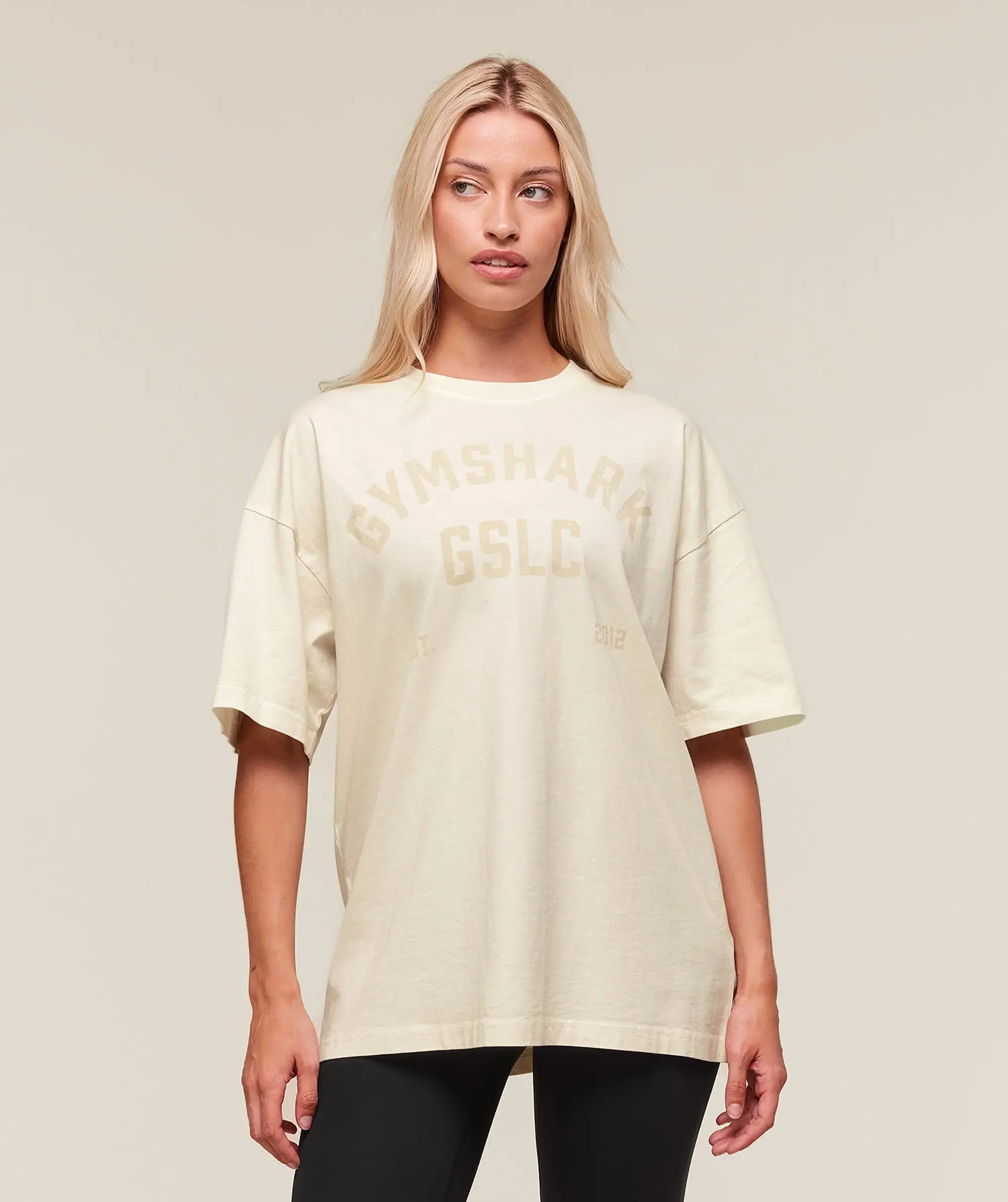  66 Washed Graphic Oversized T-Shirt - Oat White