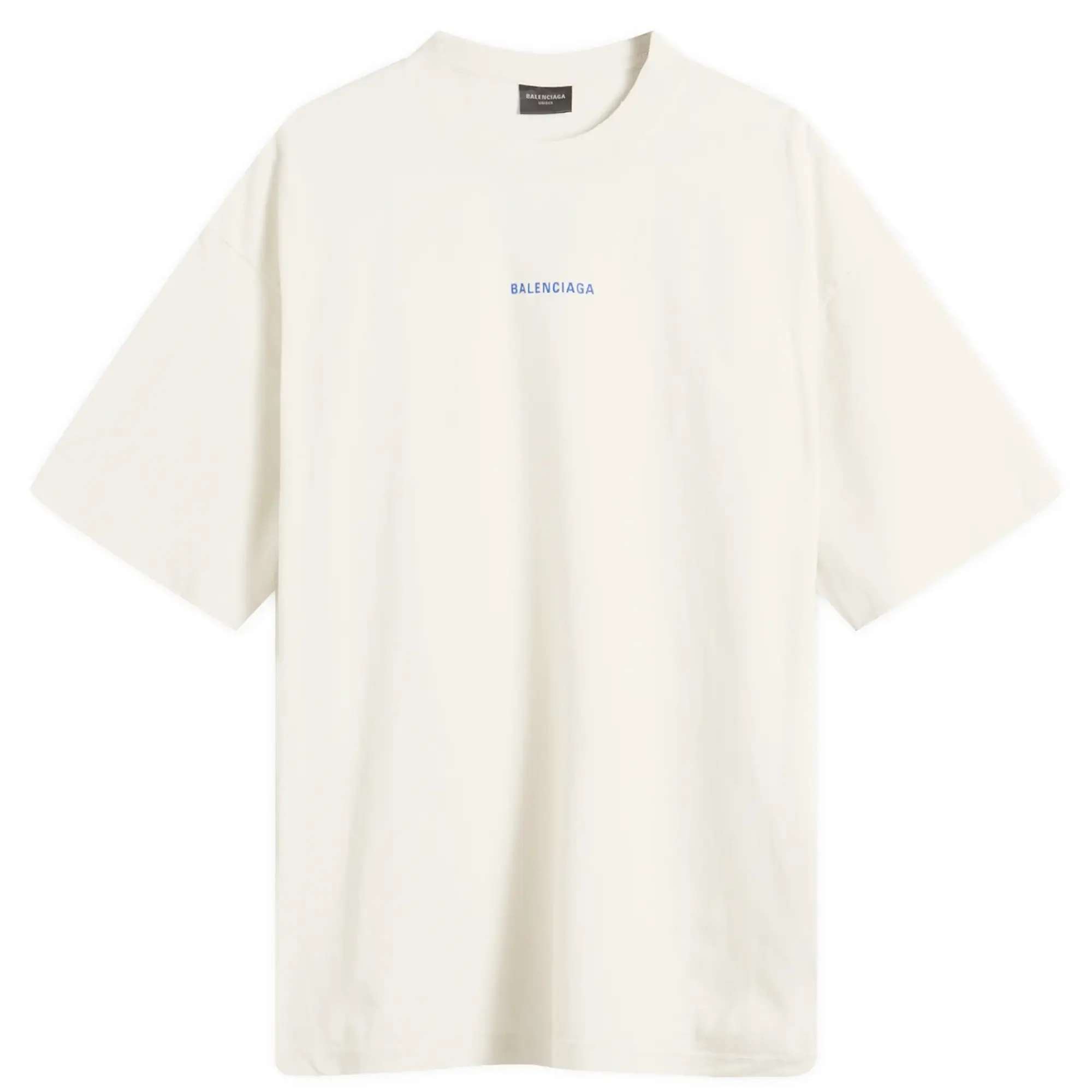 Balenciaga Men's Logo Back Dry Jersey Medium Fit T-Shirt Dirty Wht/Sport Blue