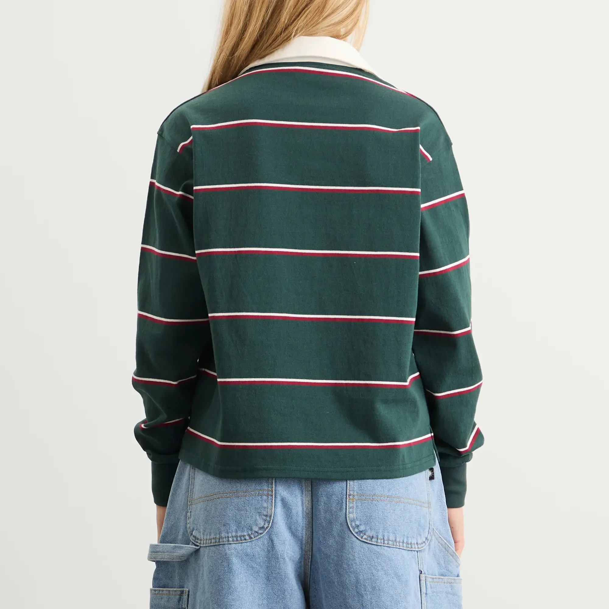 SUNDAYFRUITMARKET Women's Sun Stripe Collar T-Shirt Green