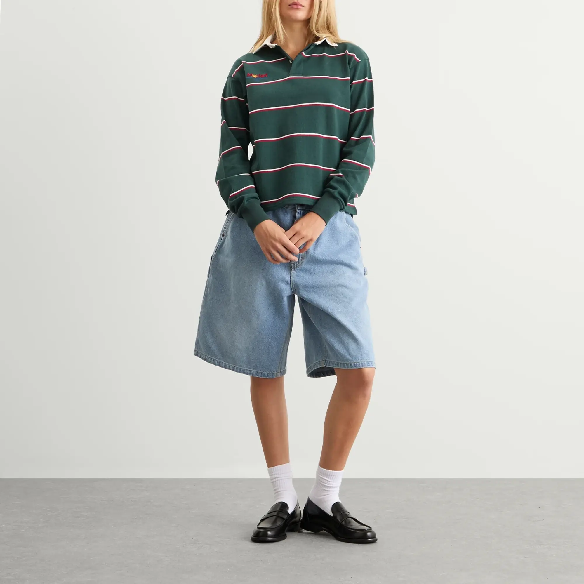 SUNDAYFRUITMARKET Women's Sun Stripe Collar T-Shirt Green
