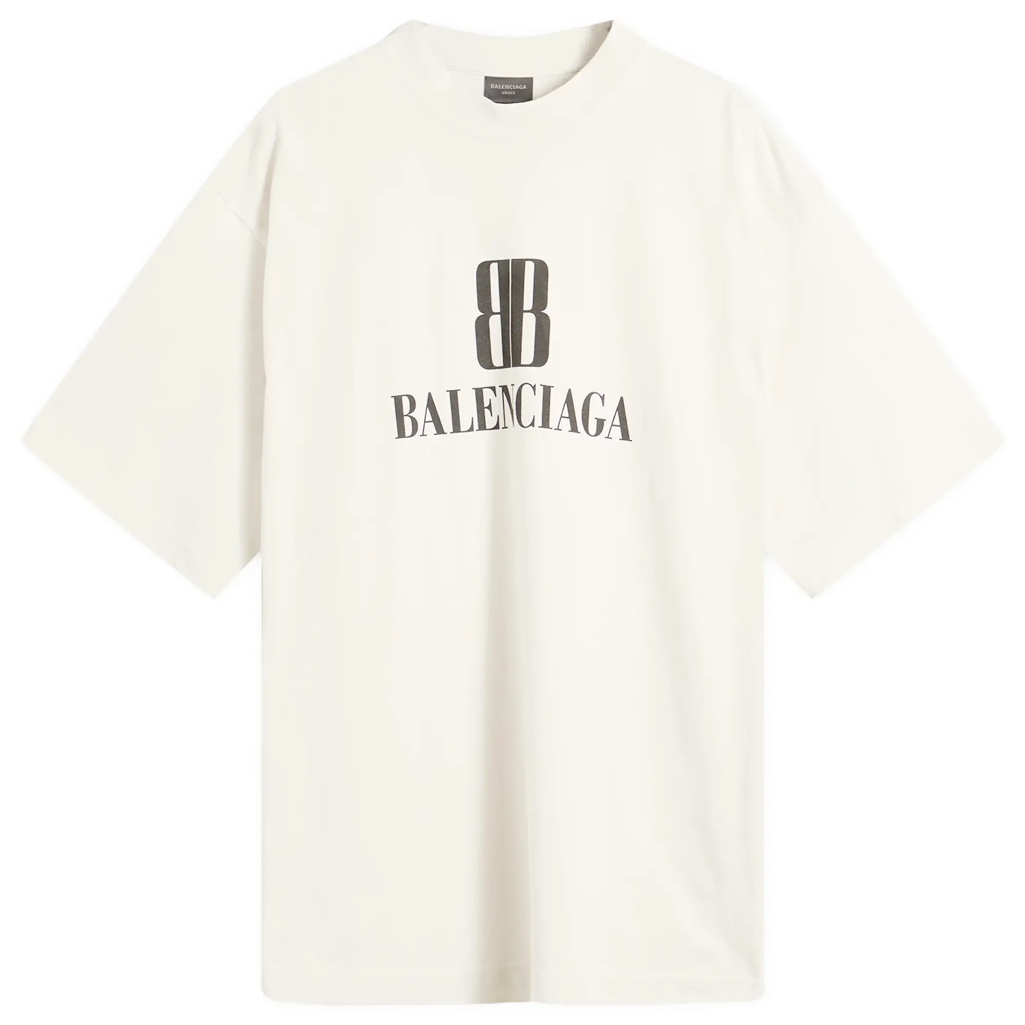 Balenciaga Men's Nano BB Logo Dry Jersey Medium Fit T-Shirt Dirty White