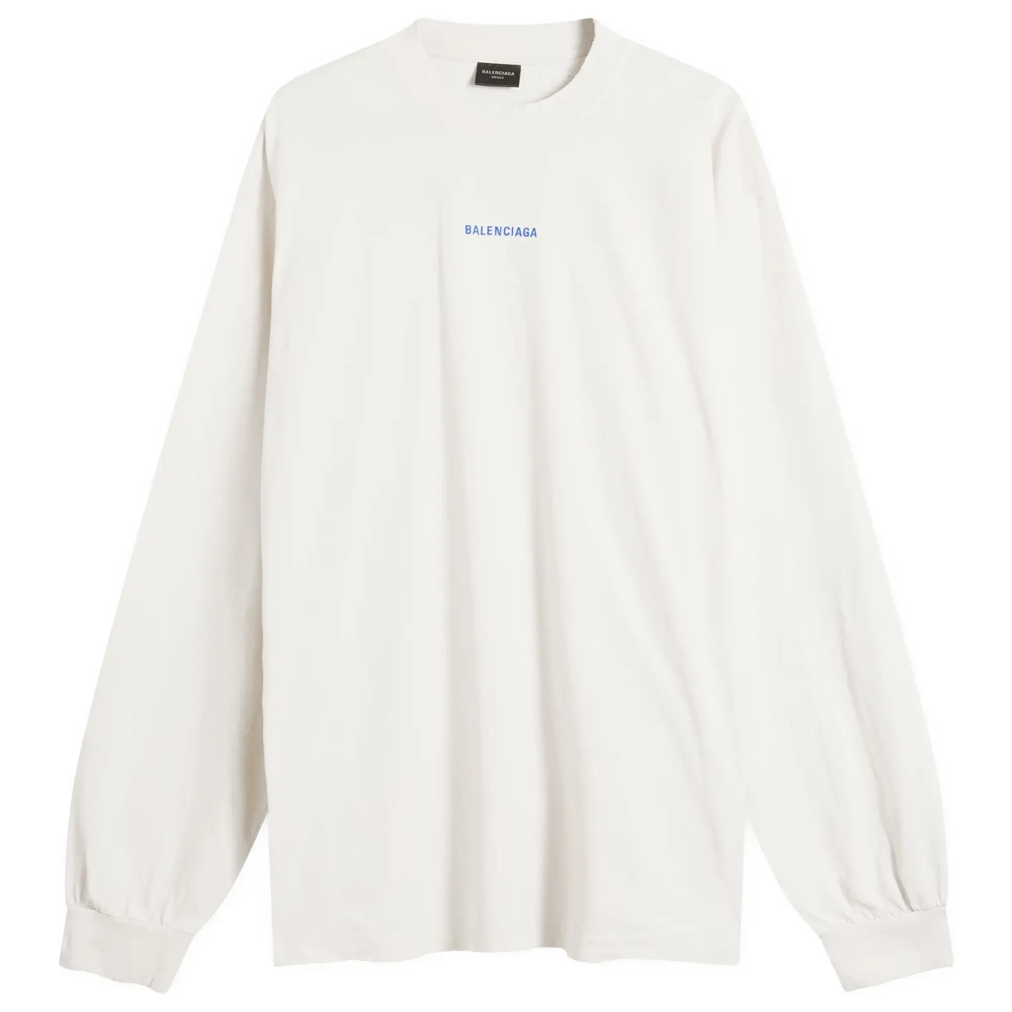 Balenciaga Men's Logo Back Dry Jersey Long Sleeve Medium Fit T-Shi Dirty Wht/Sport Blue