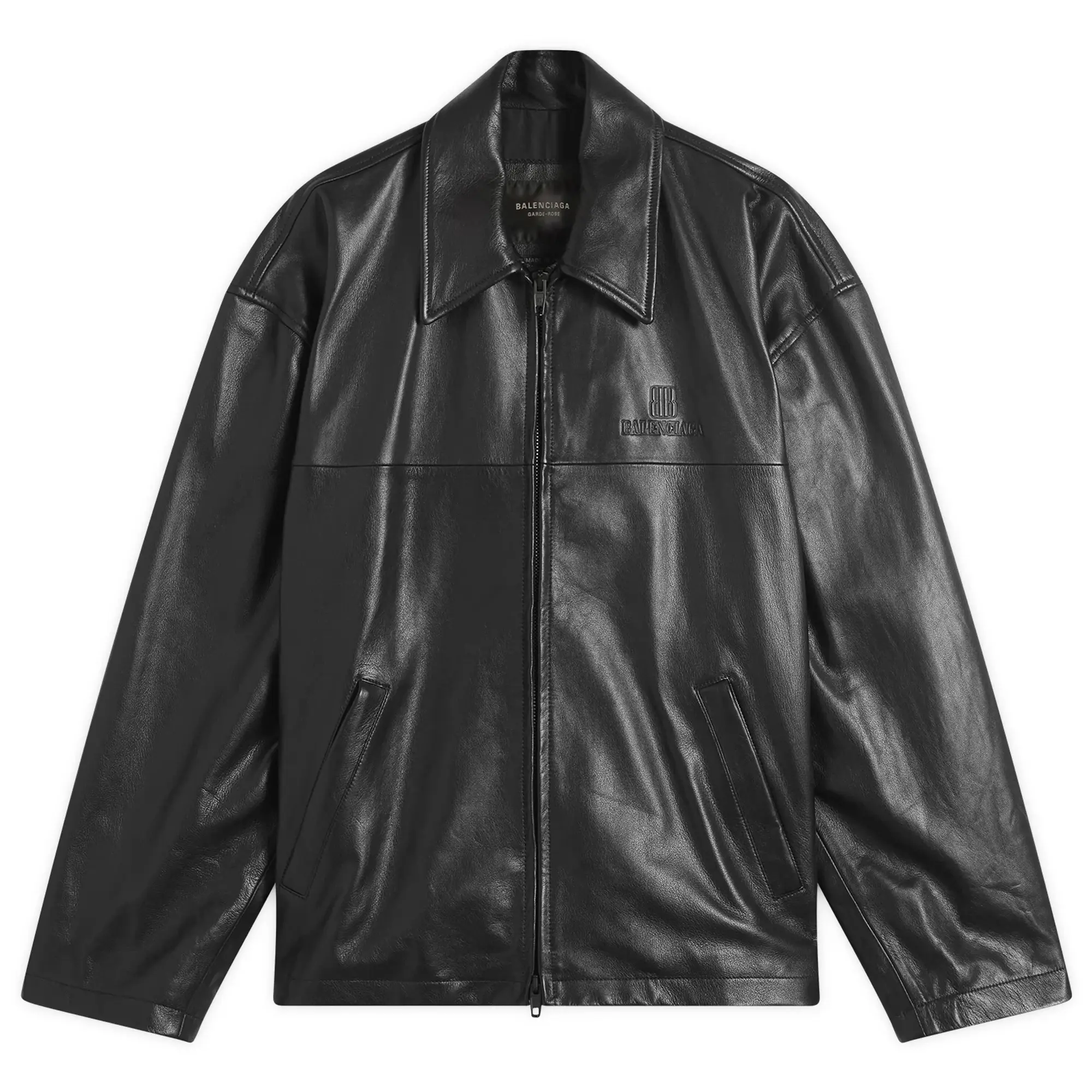 Balenciaga Men's Super Soft Leather Zip-Up Jacket Black
