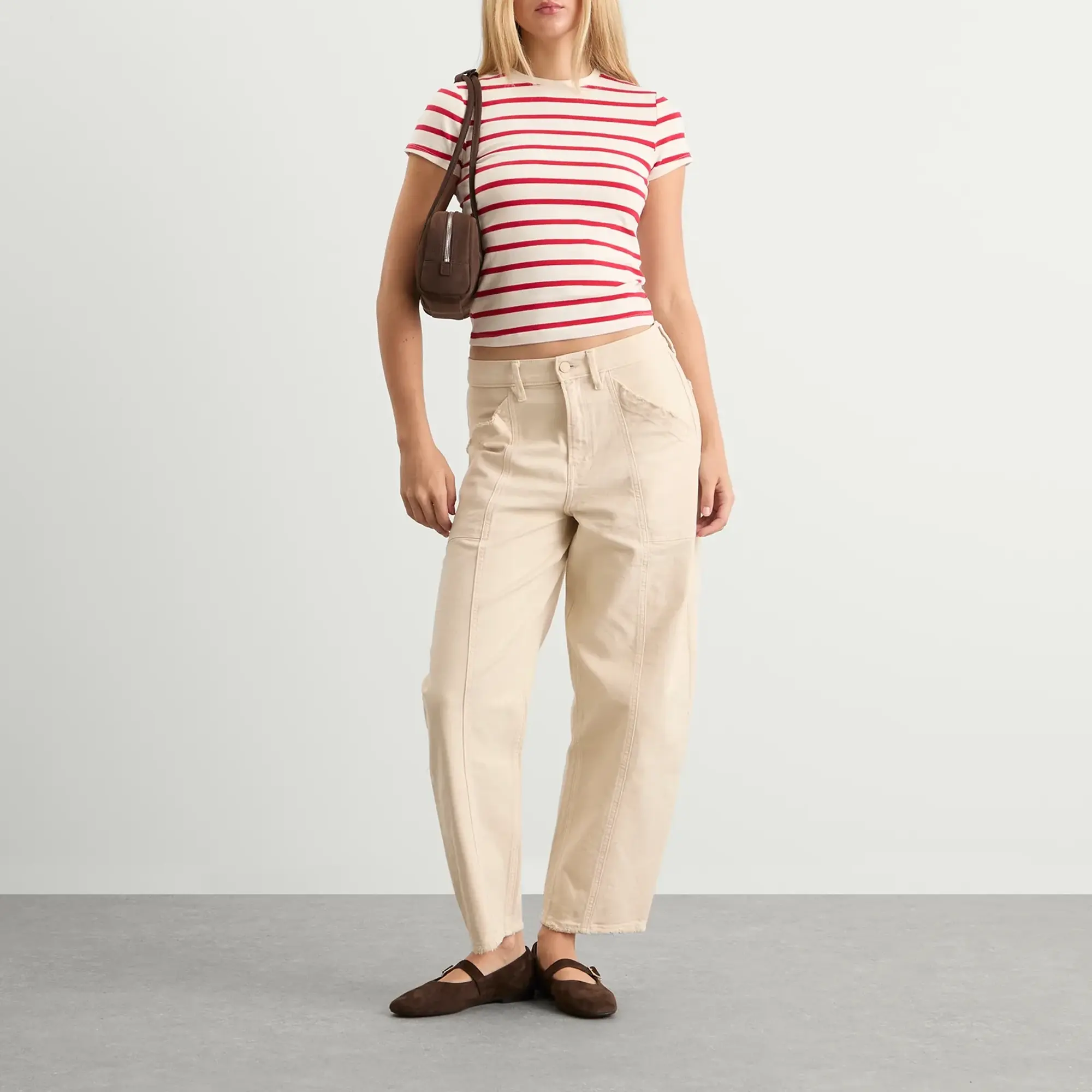 Good American Women's Super Stretch Baby T-Shirt Ecru/Chili Wide Stripe