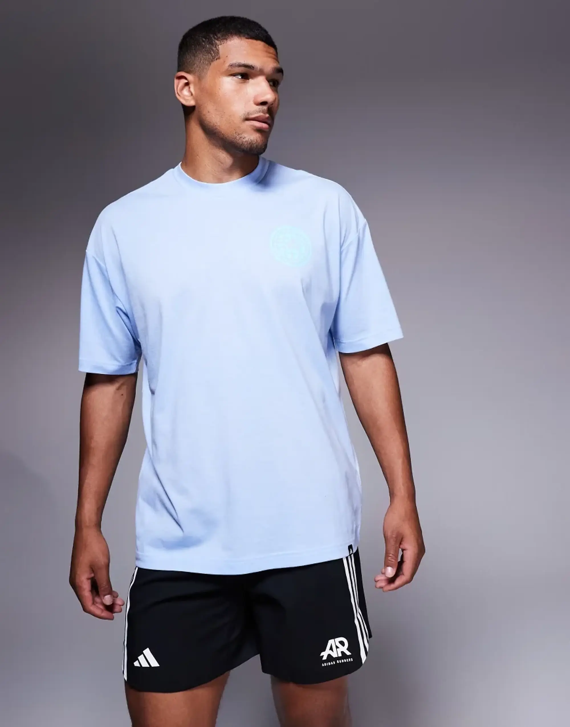 Adidas Training Power T-Shirt With Globe Back Print In Dusty Blue