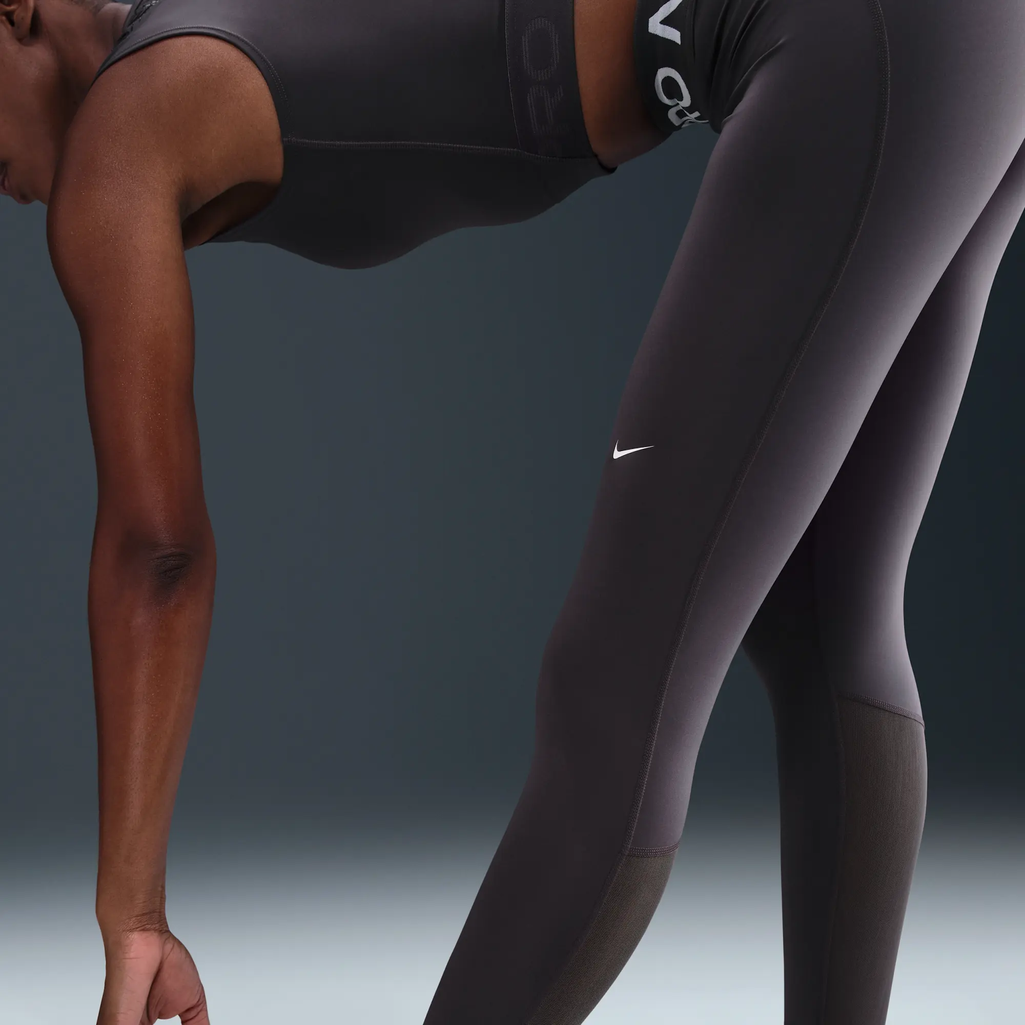 Nike Pro Women's Mid-Rise Mesh-Panelled Leggings - Grey - Recycled Polyester Minimum