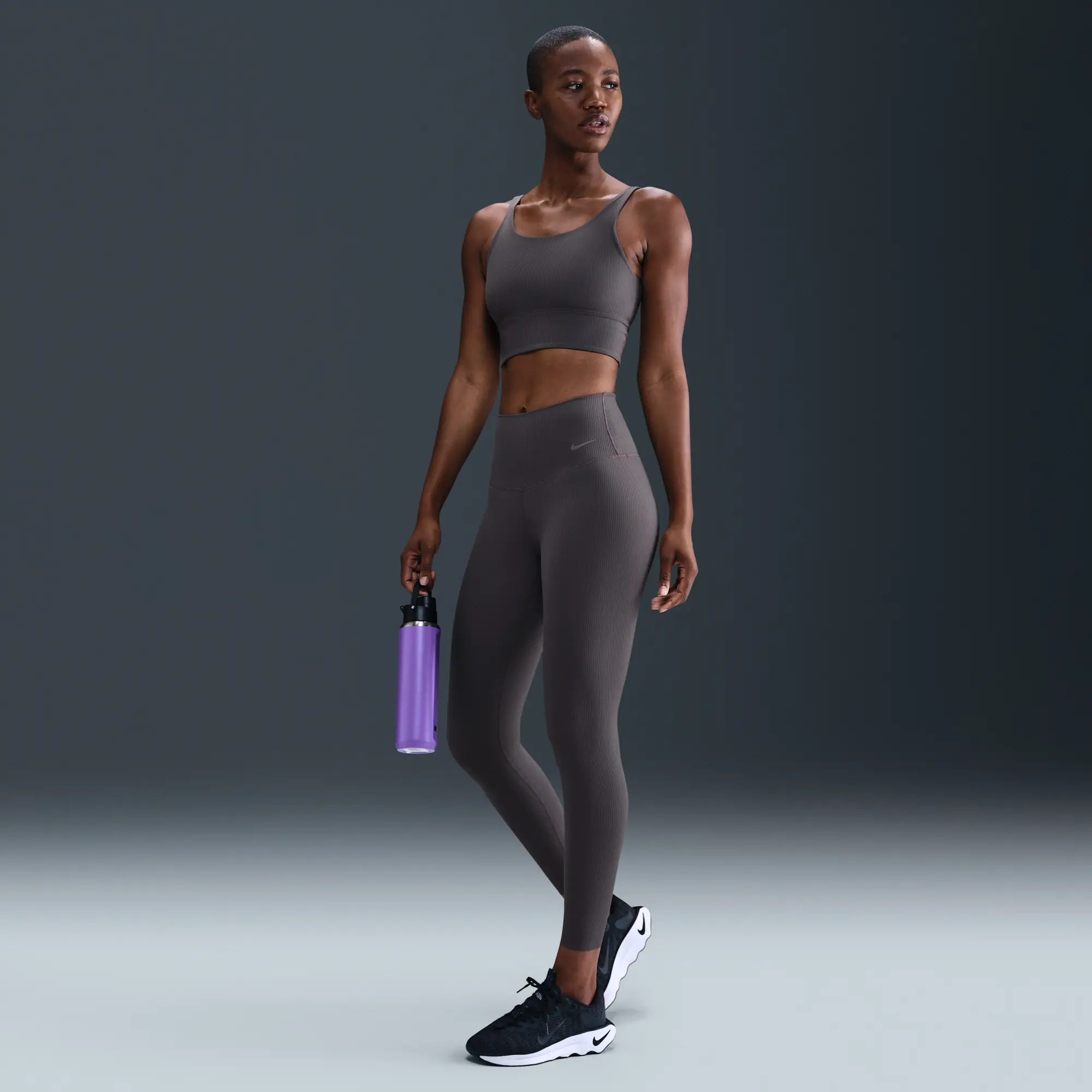 Nike Zenvy Rib Women's High-Waisted 7/8 Leggings - Grey - Recycled Nylon Minimum