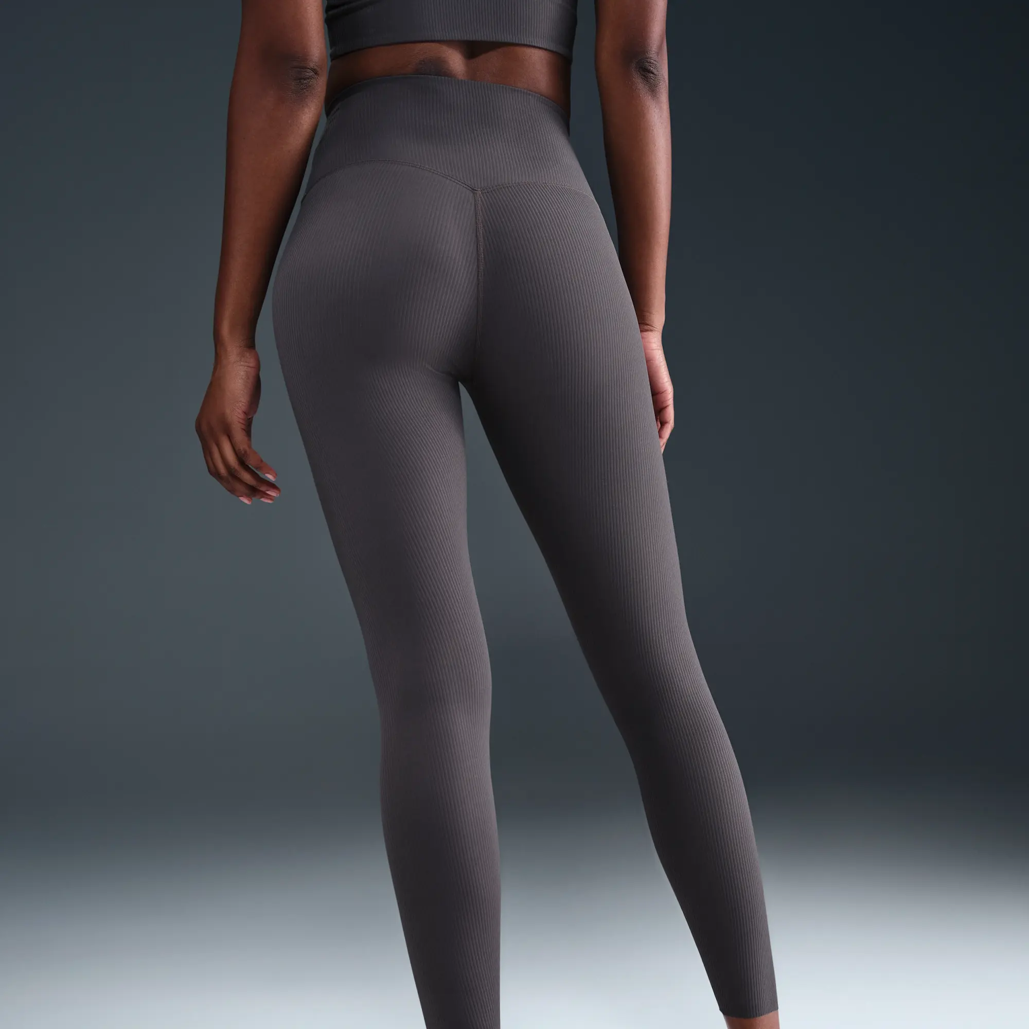 Nike Zenvy Rib Women's High-Waisted 7/8 Leggings - Grey - Recycled Nylon Minimum