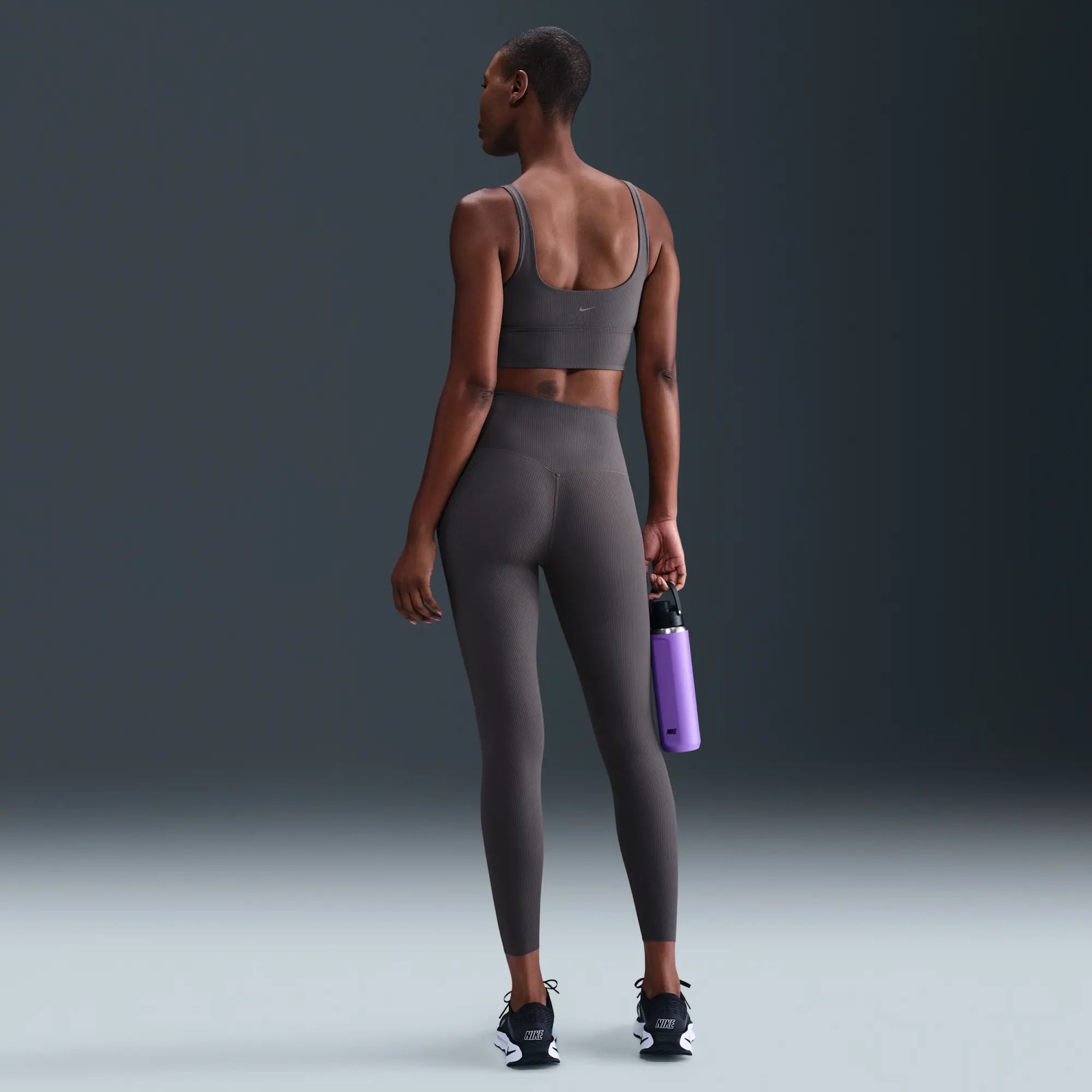 Nike Zenvy Rib Women's High-Waisted 7/8 Leggings - Grey - Recycled Nylon Minimum
