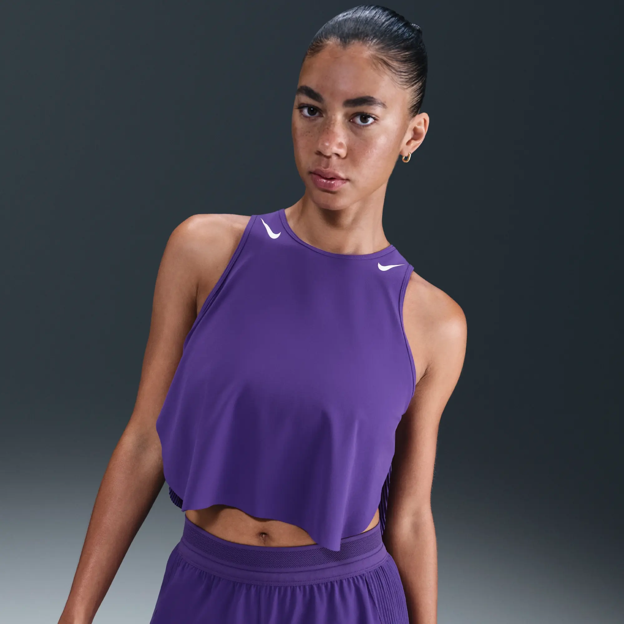 Nike AeroSwift Women's Dri-FIT ADV Cropped Running Tank Top - Purple - Recycled Polyester Minimum