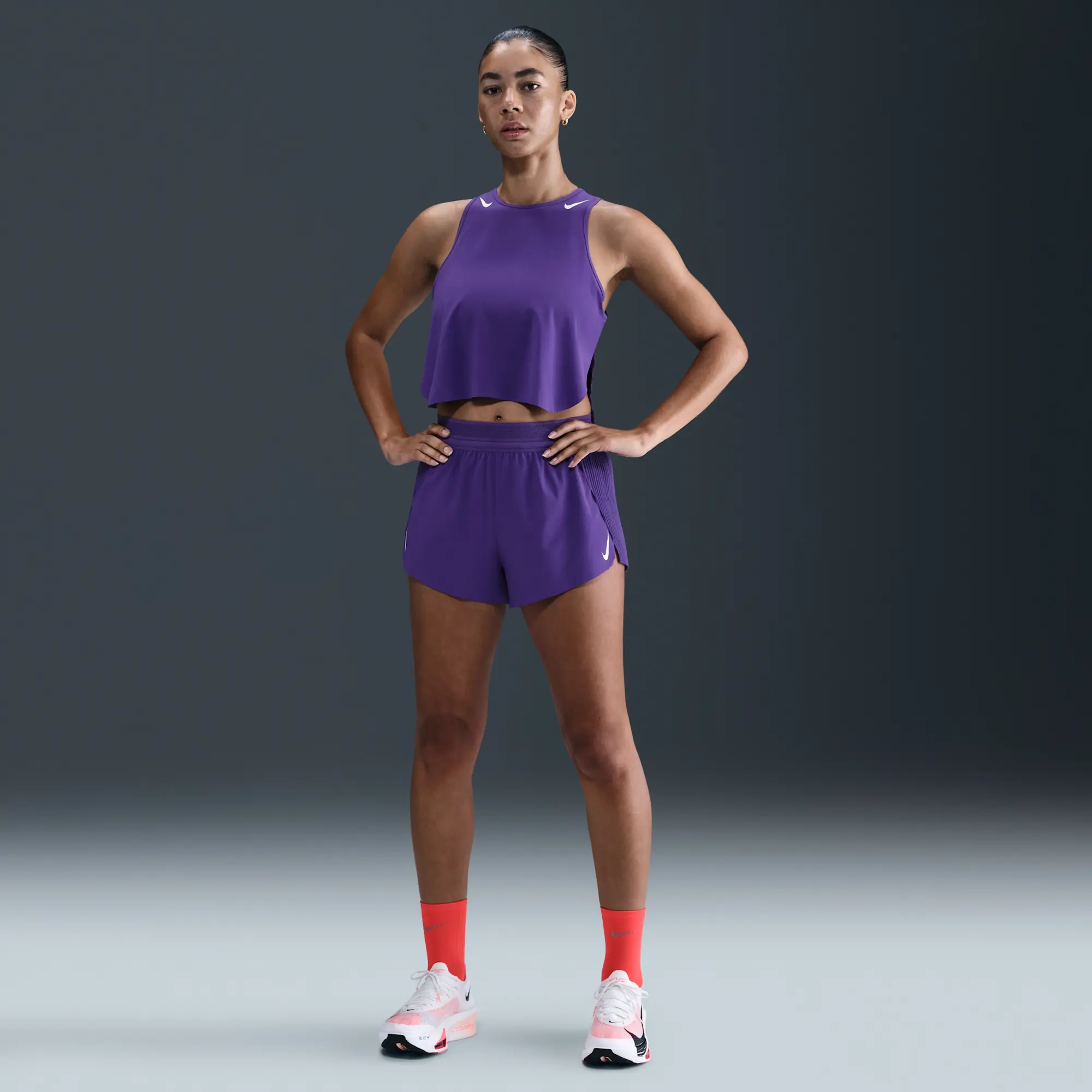 Nike AeroSwift Women's Dri-FIT ADV Cropped Running Tank Top - Purple - Recycled Polyester Minimum