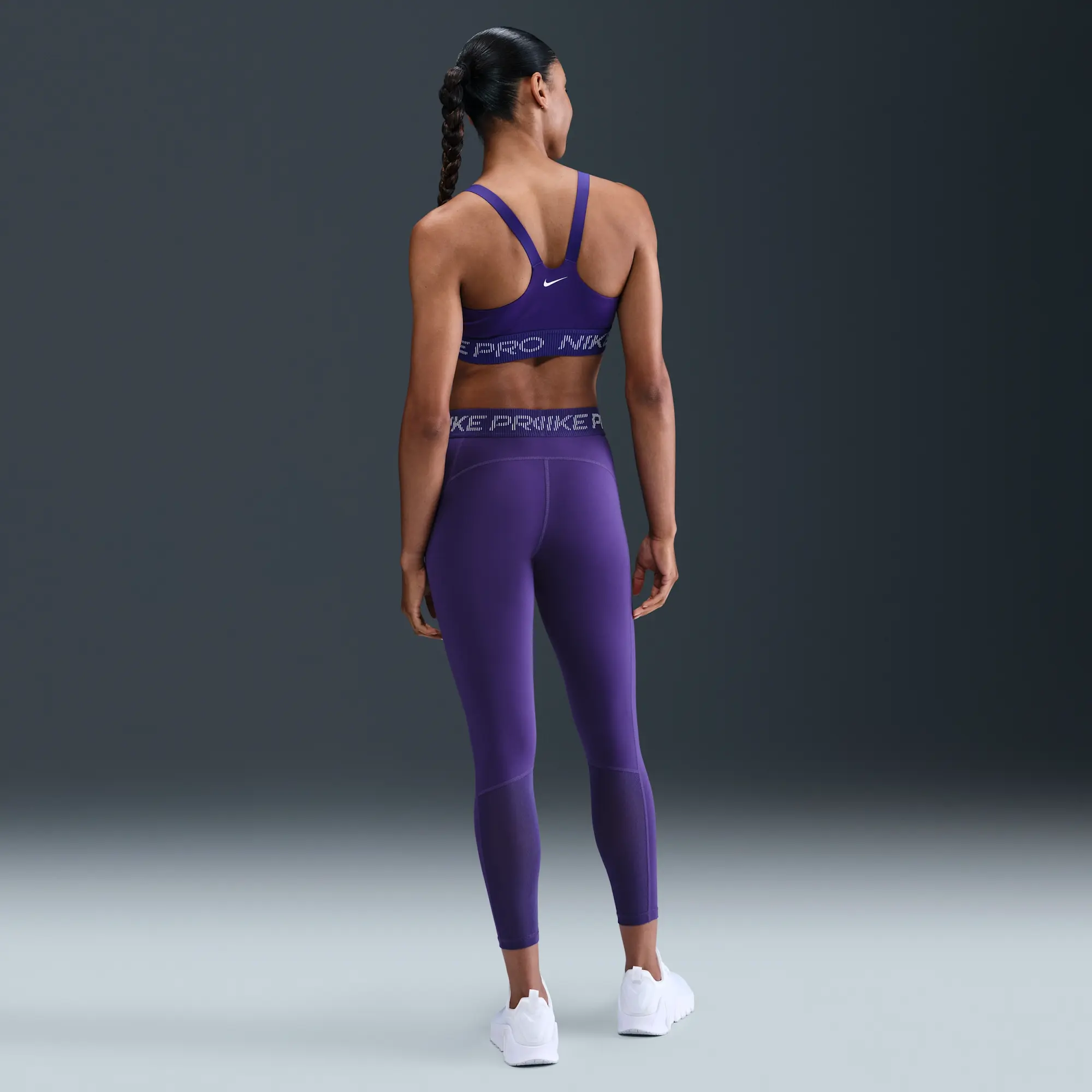 Nike Pro Women's Mid-Rise 7/8 Mesh-Panel Graphic Leggings - Purple - Sustainable Materials