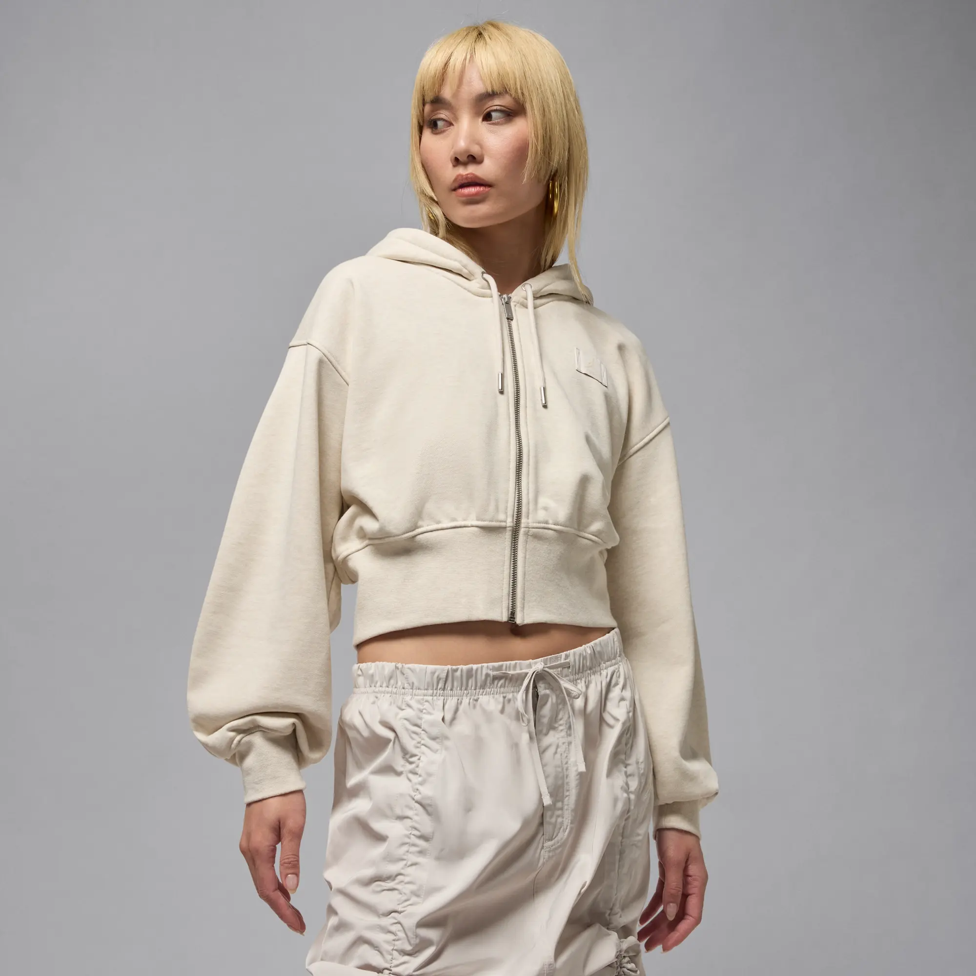 Nike Jordan Flight Fleece Women's Cropped Satin-Lined Hoodie - Brown - Fleece