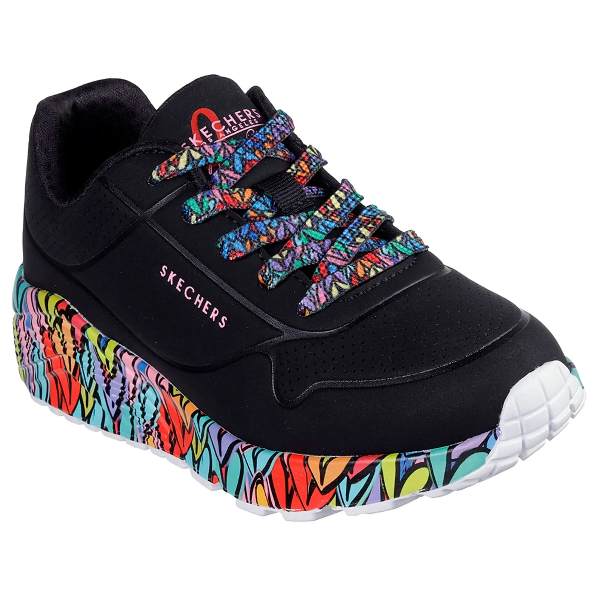 Skechers Girls JGoldcrown: Uno Lite - Subtle Love Sneaker in Black