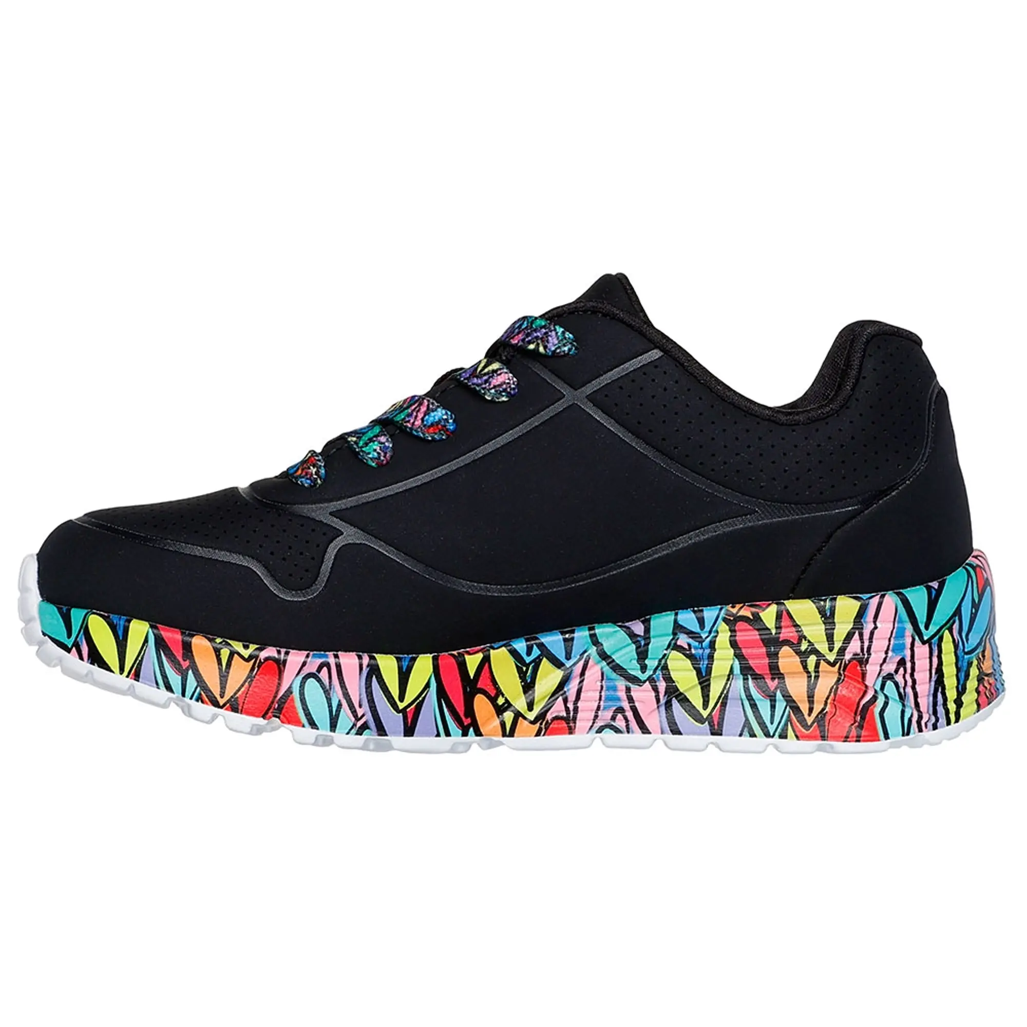 Skechers Girls JGoldcrown: Uno Lite - Subtle Love Sneaker in Black