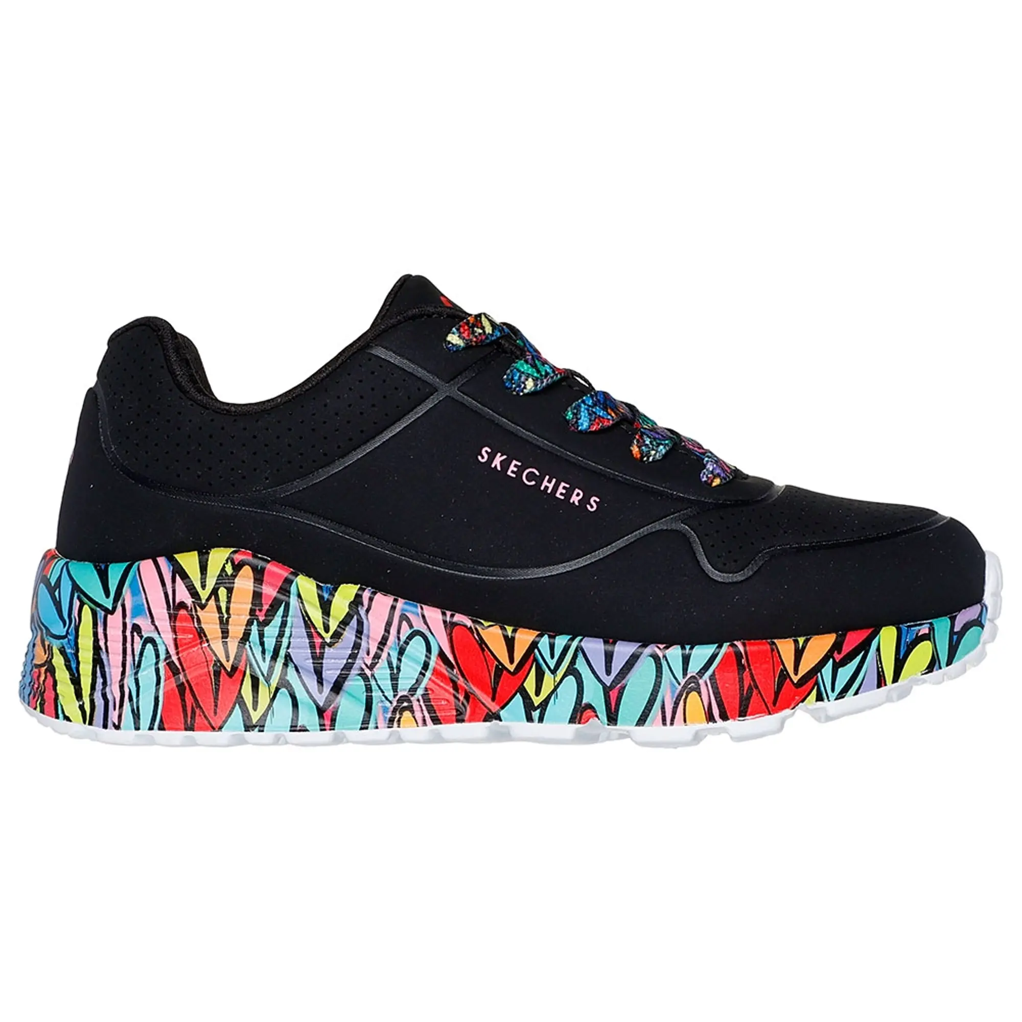 Skechers Girls JGoldcrown: Uno Lite - Subtle Love Sneaker in Black