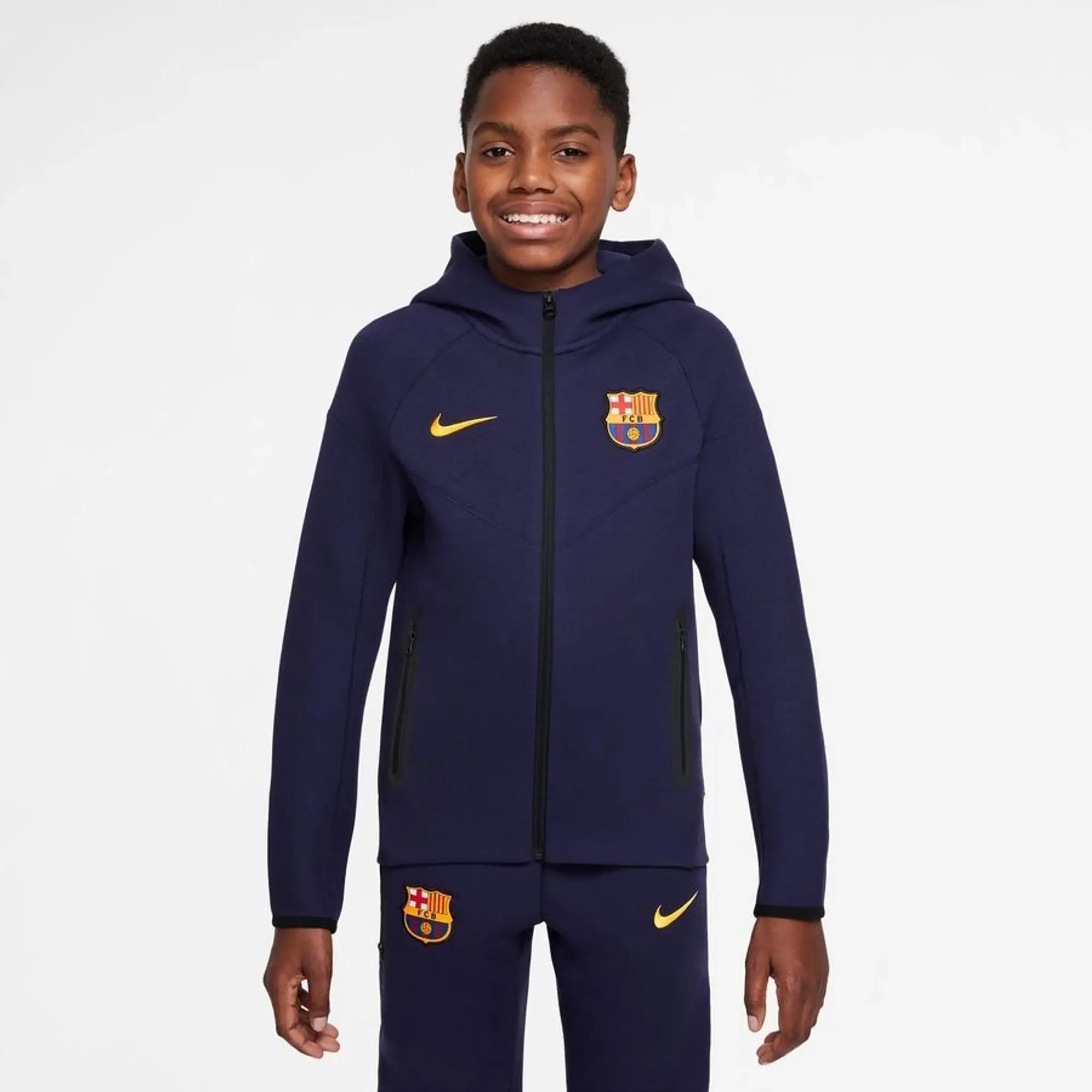 Barcelona Hoodie Nsw Tech Fleece Fz - Imperial Purple/Midwest Gold Kids - ['Purple']