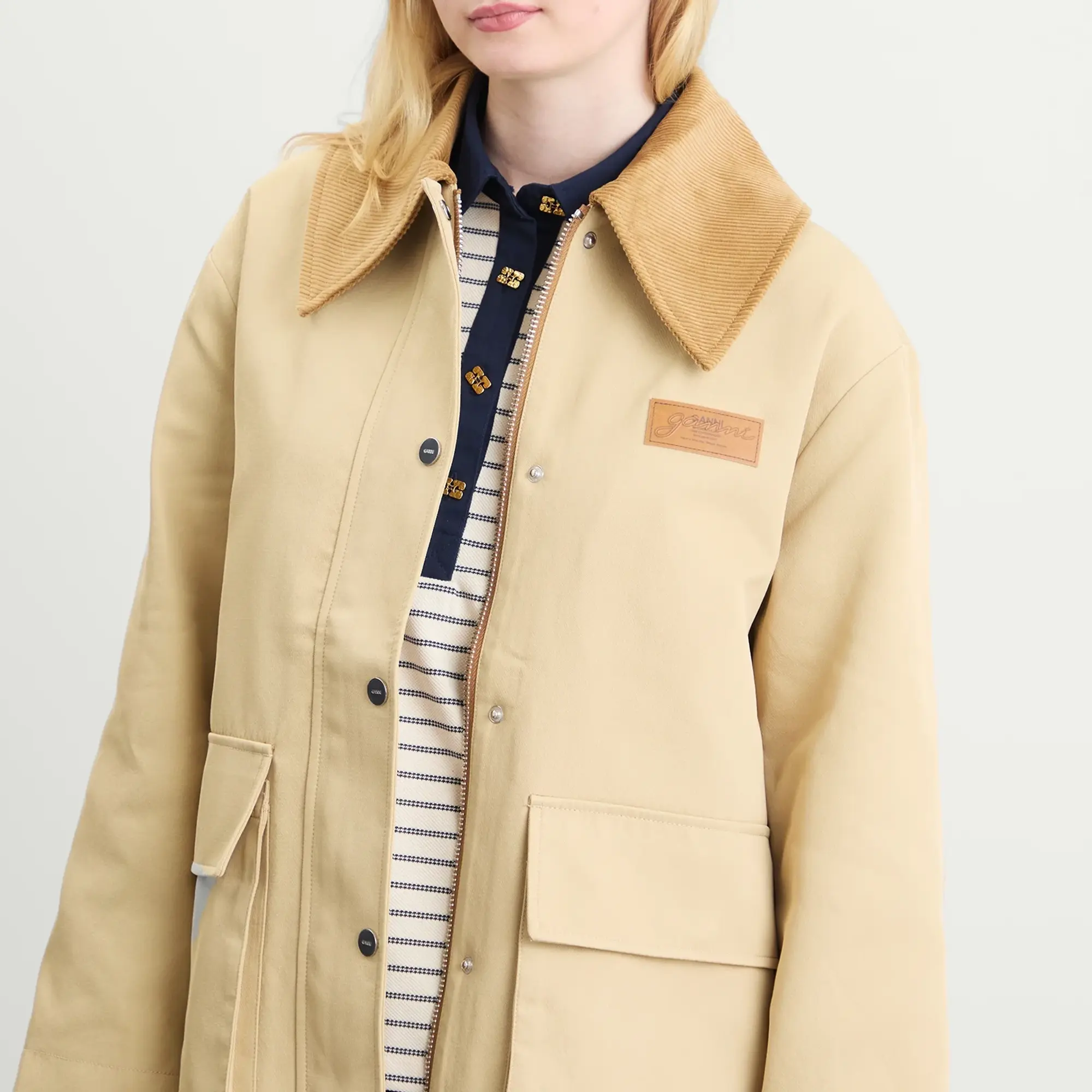 GANNI Women's Heavy Twill Midi Jacket Pale Khaki