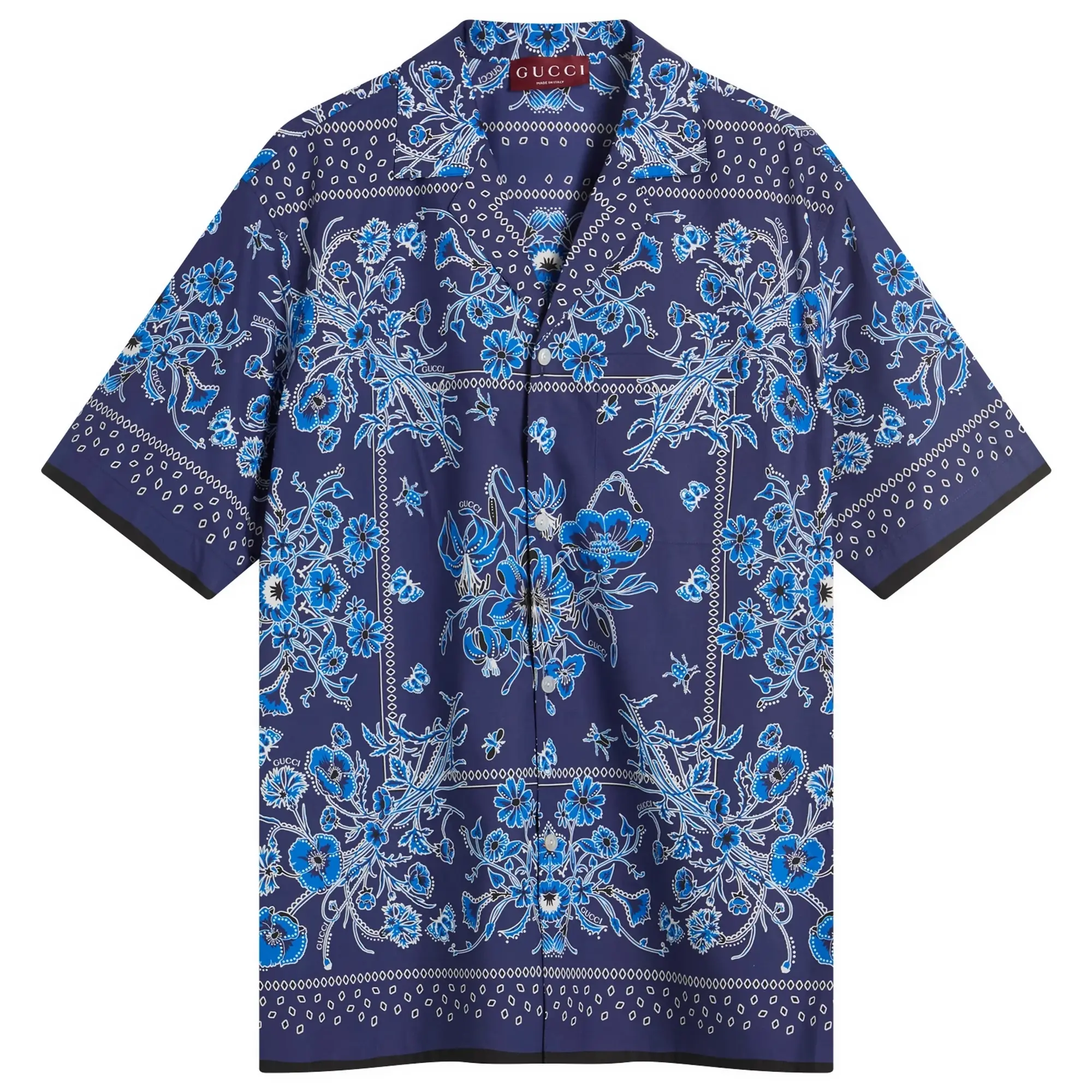 Gucci Men's Flower Bandana Print Shirt Blue