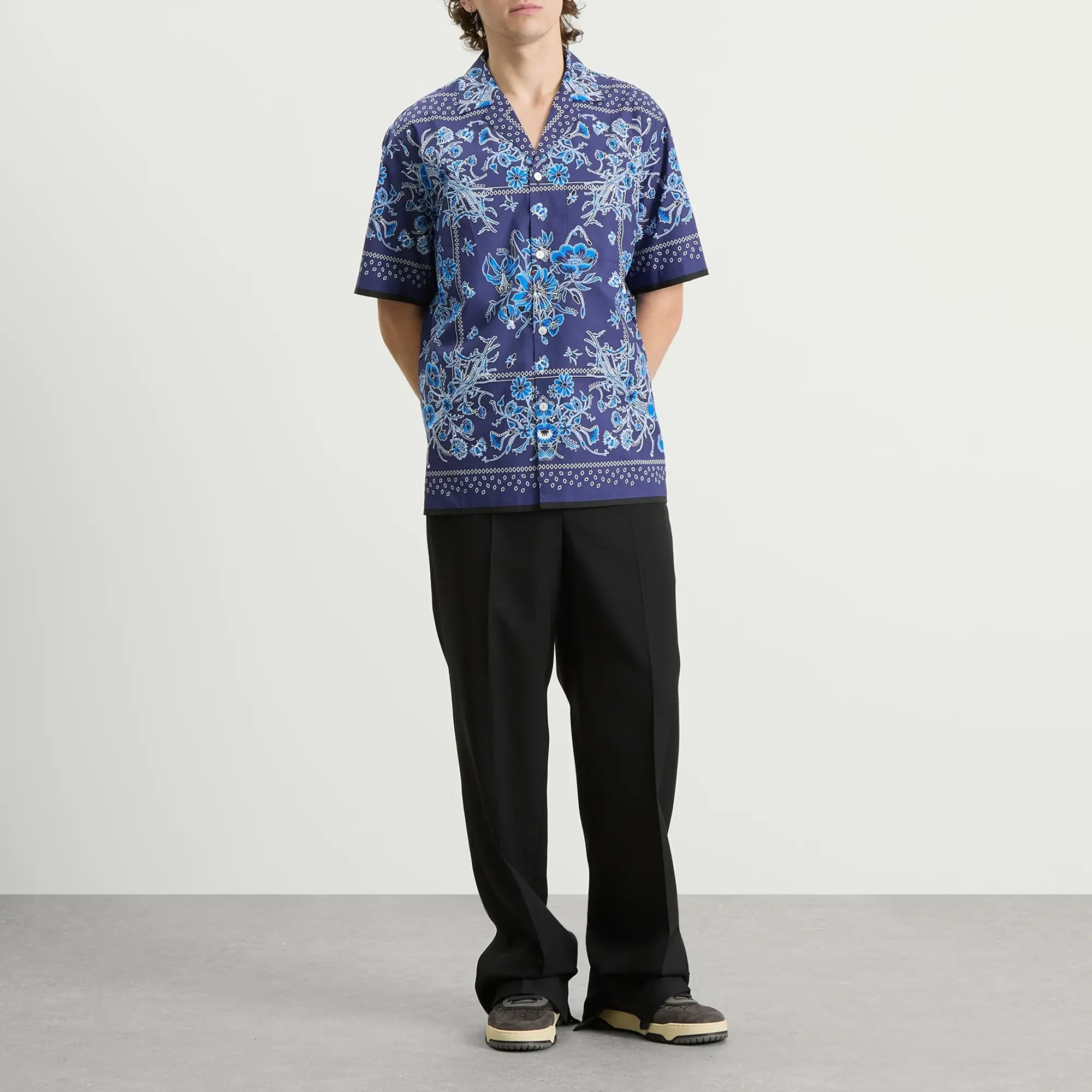 Gucci Men's Flower Bandana Print Shirt Blue