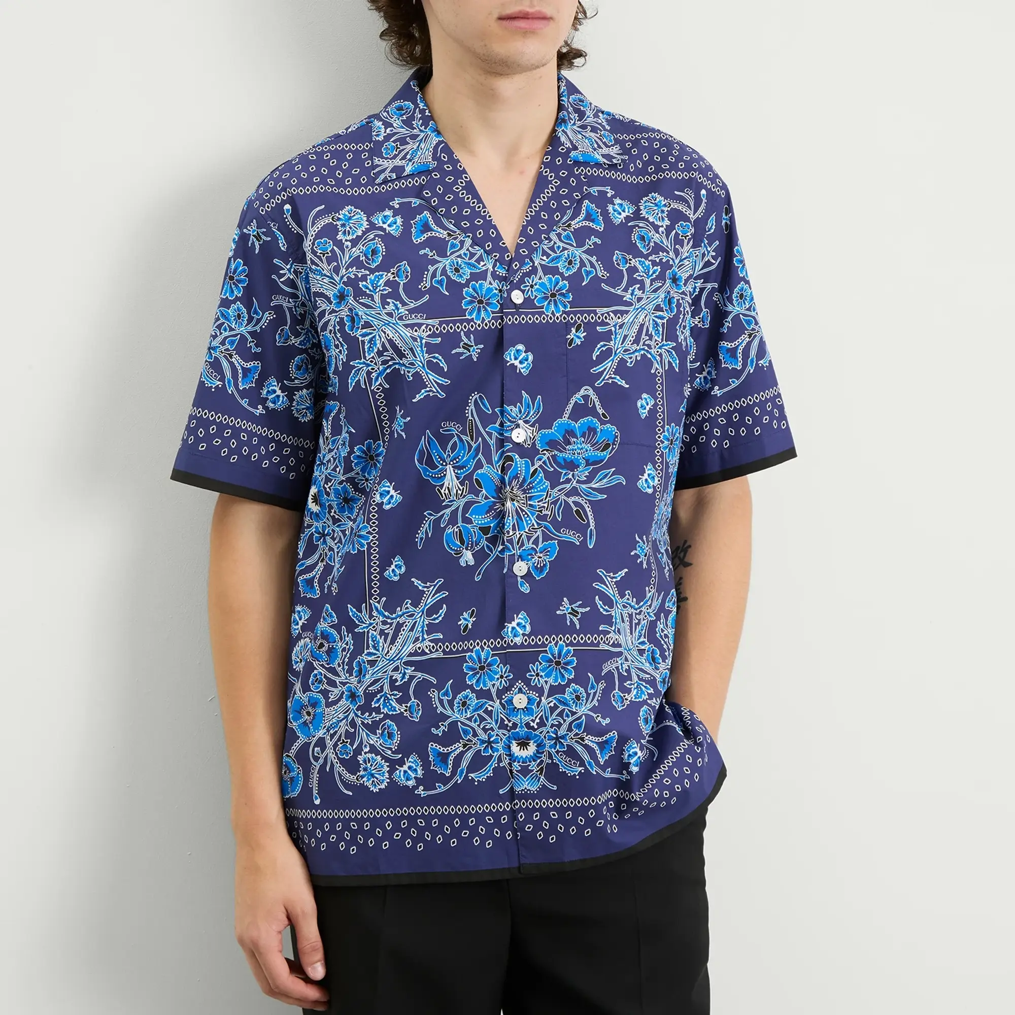 Gucci Men's Flower Bandana Print Shirt Blue