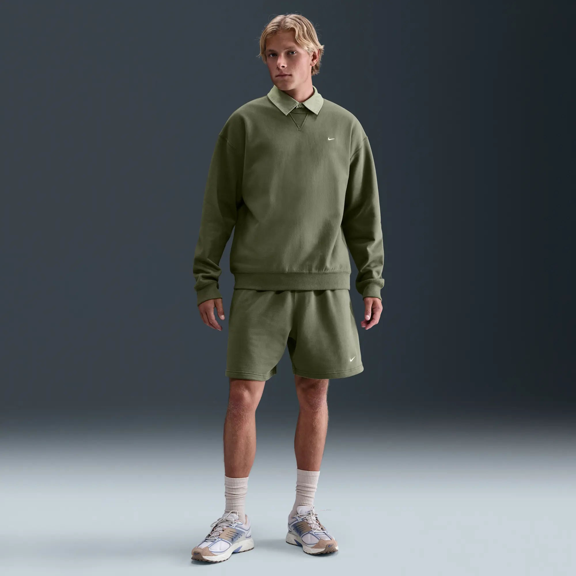 Nike Solo Swoosh Men's Fleece Crew - Green - Cotton/Polyester