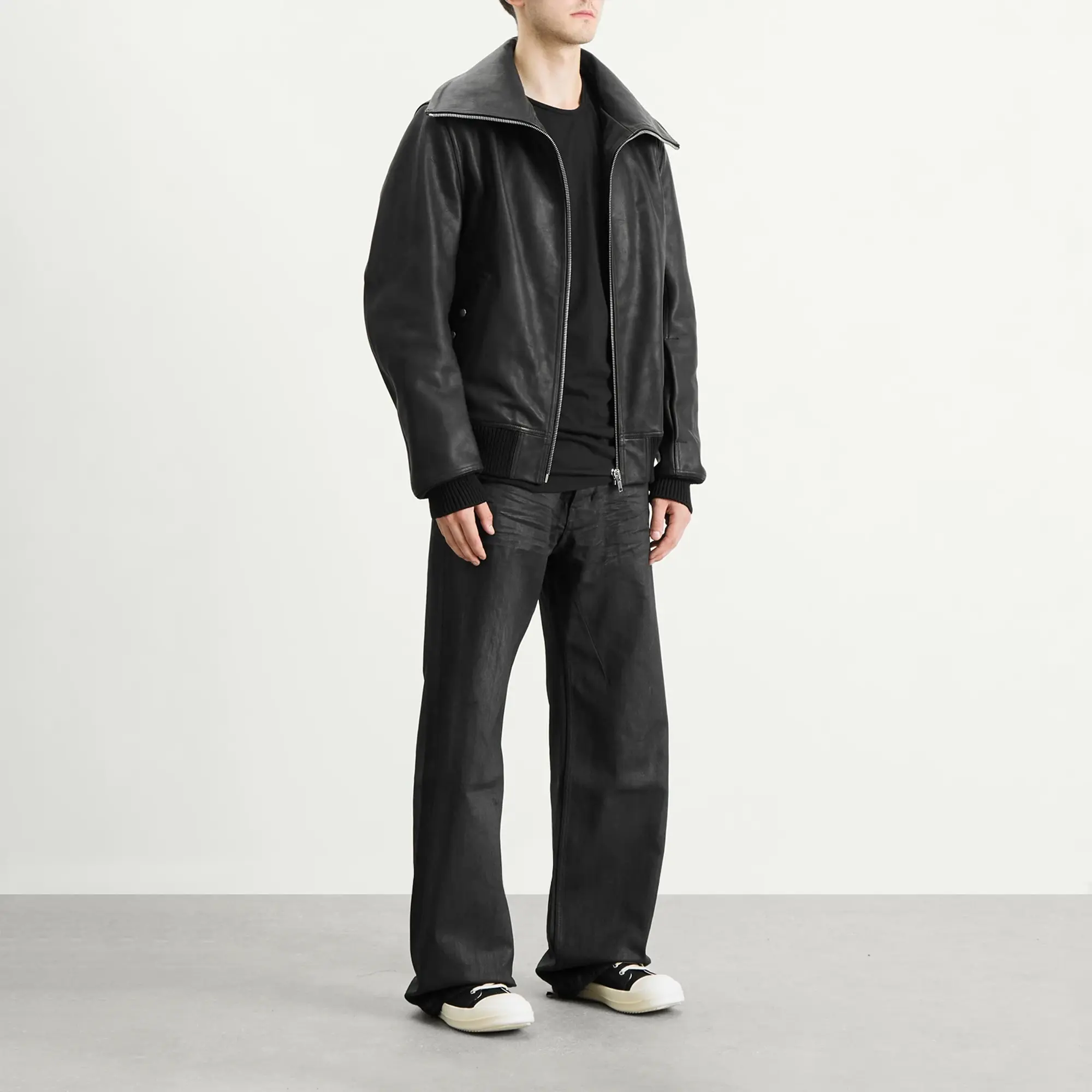 Rick Owens Men's Blixa Dracucollar Leather Bomber Black