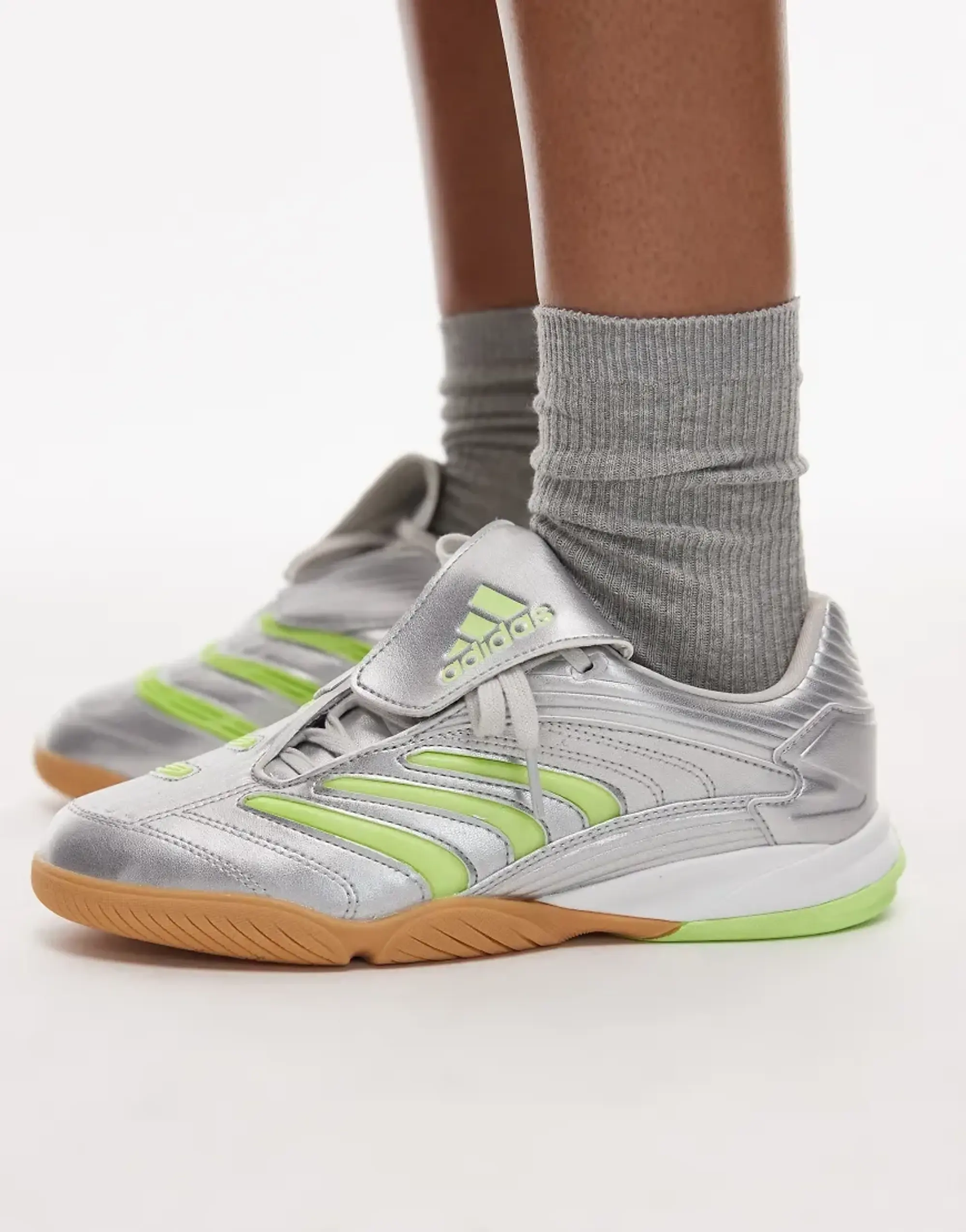 Adidas Originals Predator Sala Trainers In Metallic Silver And Green