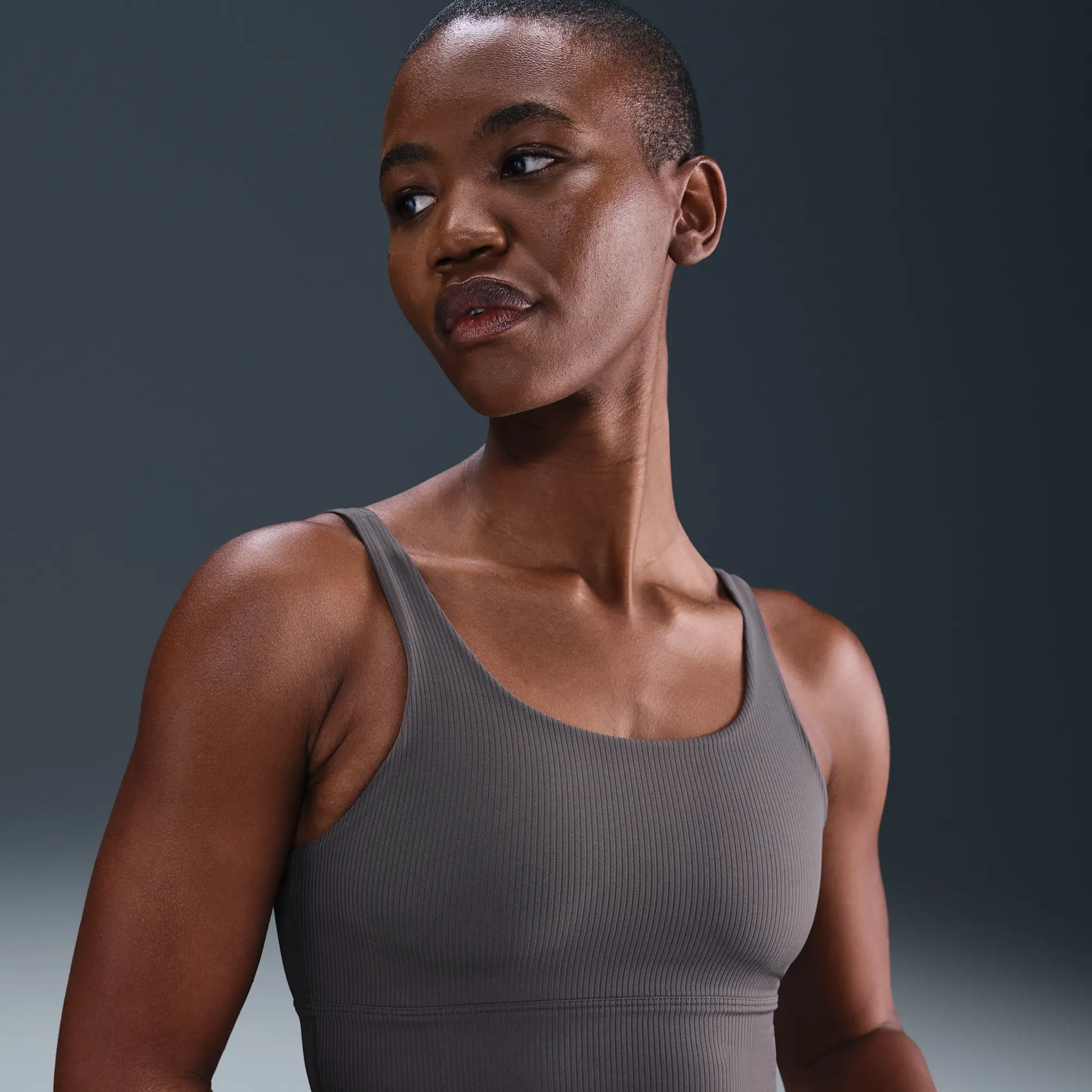 Nike Zenvy Rib Women's Light-Support Padded Longline Sports Bra - Grey - Nylon/Elastane