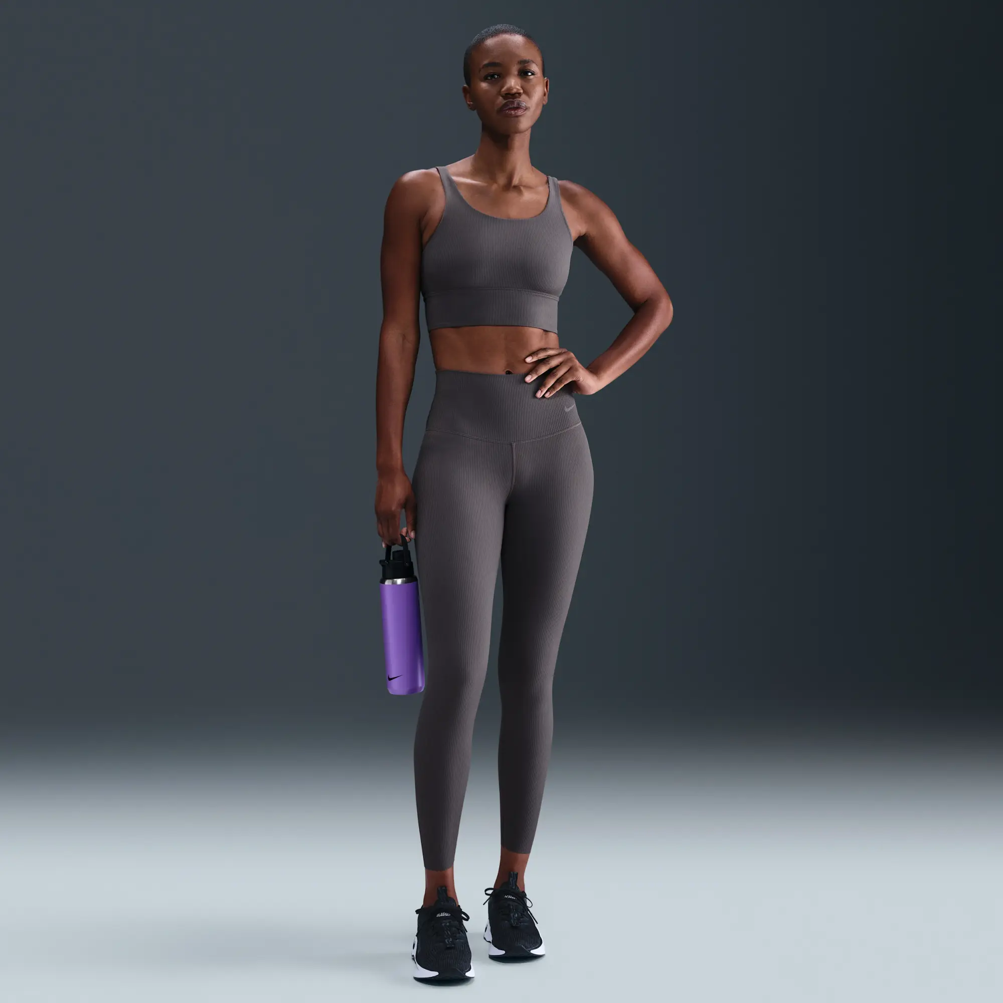Nike Zenvy Rib Women's Light-Support Padded Longline Sports Bra - Grey - Nylon/Elastane