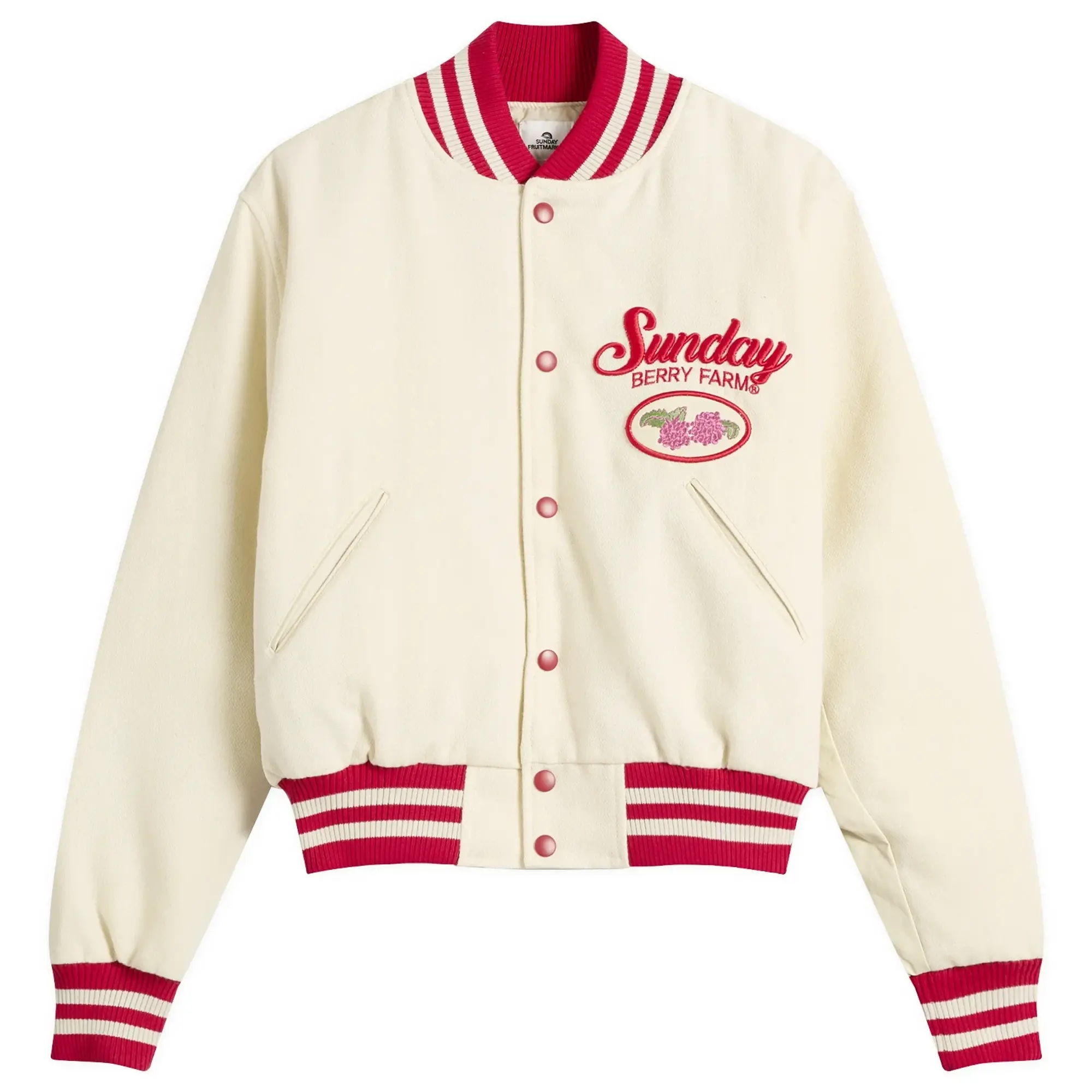 SUNDAYFRUITMARKET Women's Berry Farm Varsity Jacket Ivory