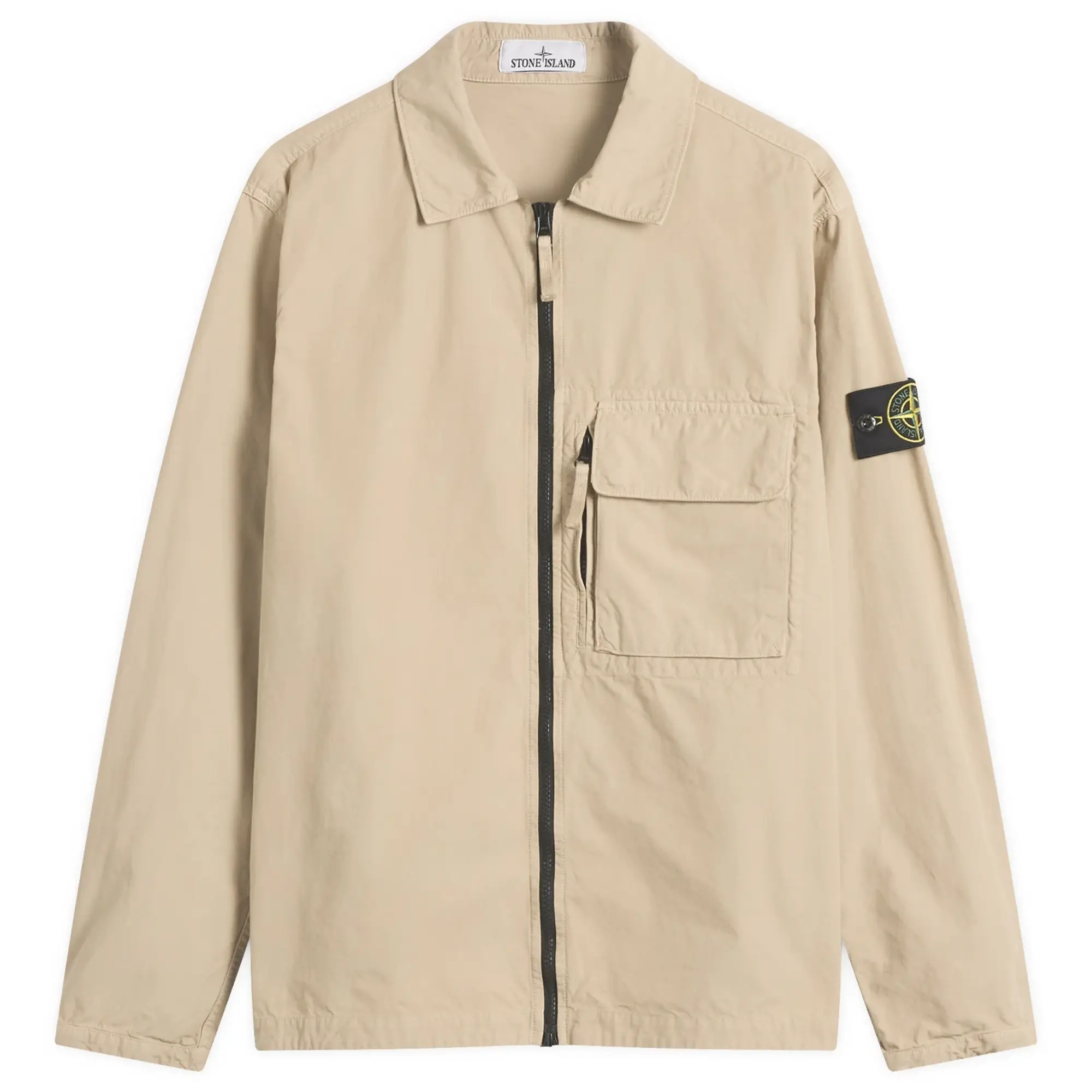 Stone Island Men's Canvas Weave Cotton Zip Shirt Jacket Desert