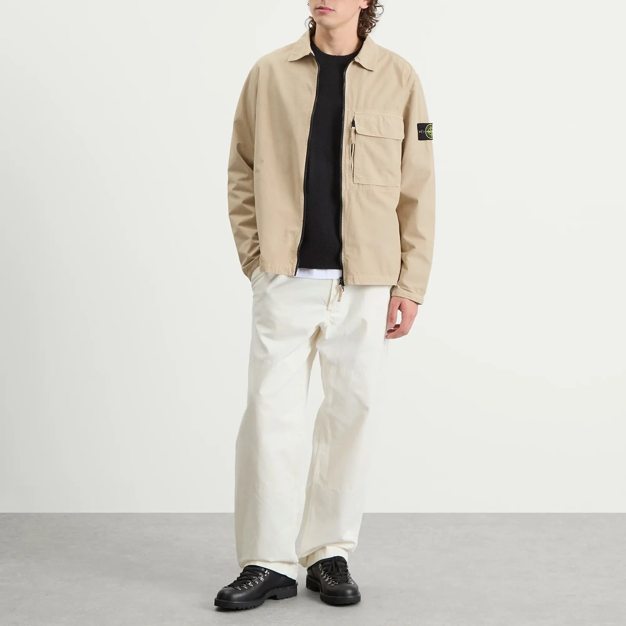 Stone Island Men's Canvas Weave Cotton Zip Shirt Jacket Desert