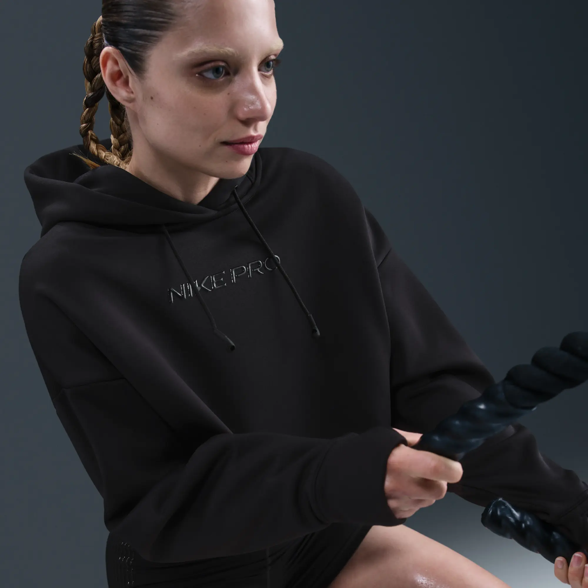 Nike Pro Women's Therma-FIT Fleece Hoodie - Black - Sustainable Materials