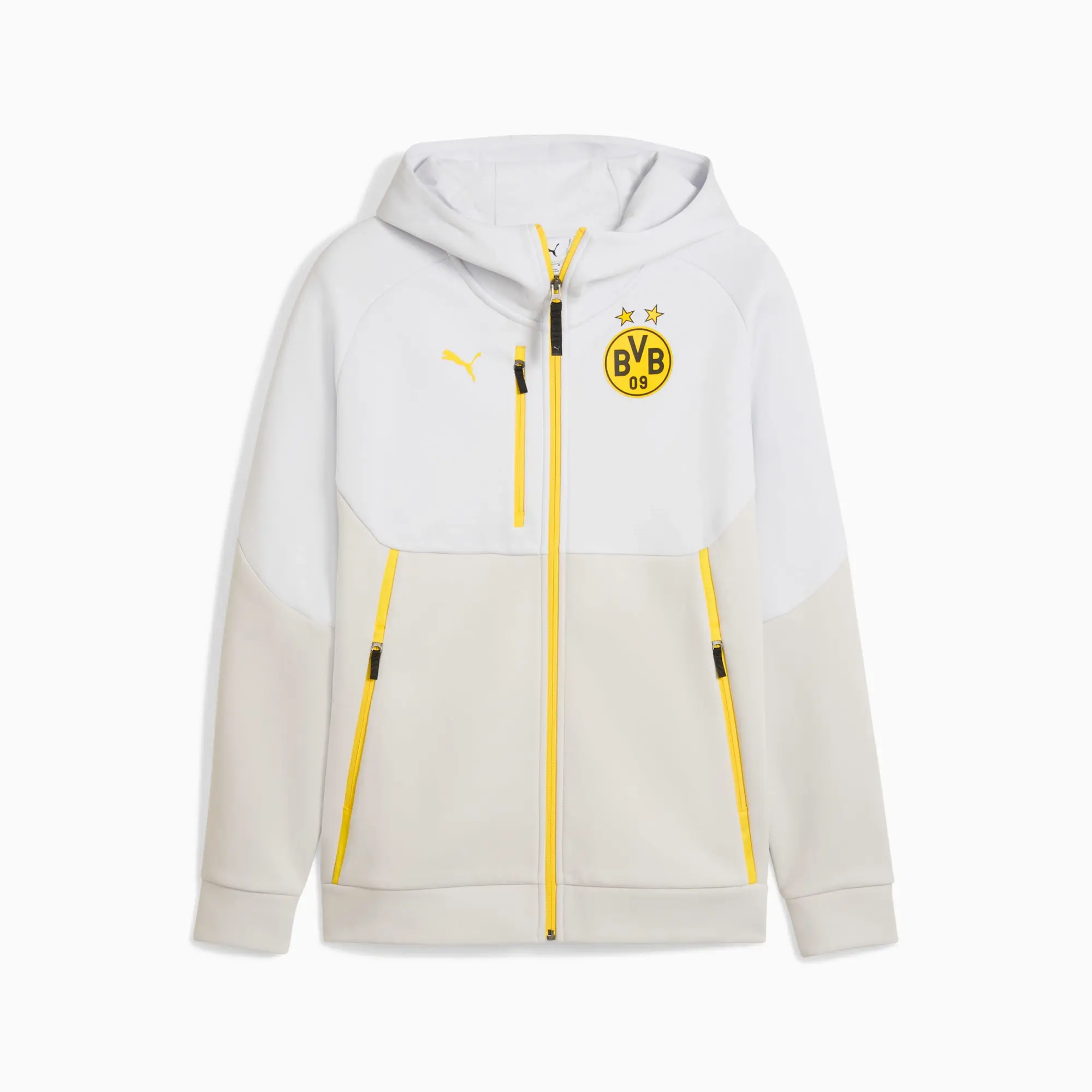 Borussia Dortmund PUMAtech Full-Zip Hoodie Men, Silver Mist/Faster Yellow, size 3XL