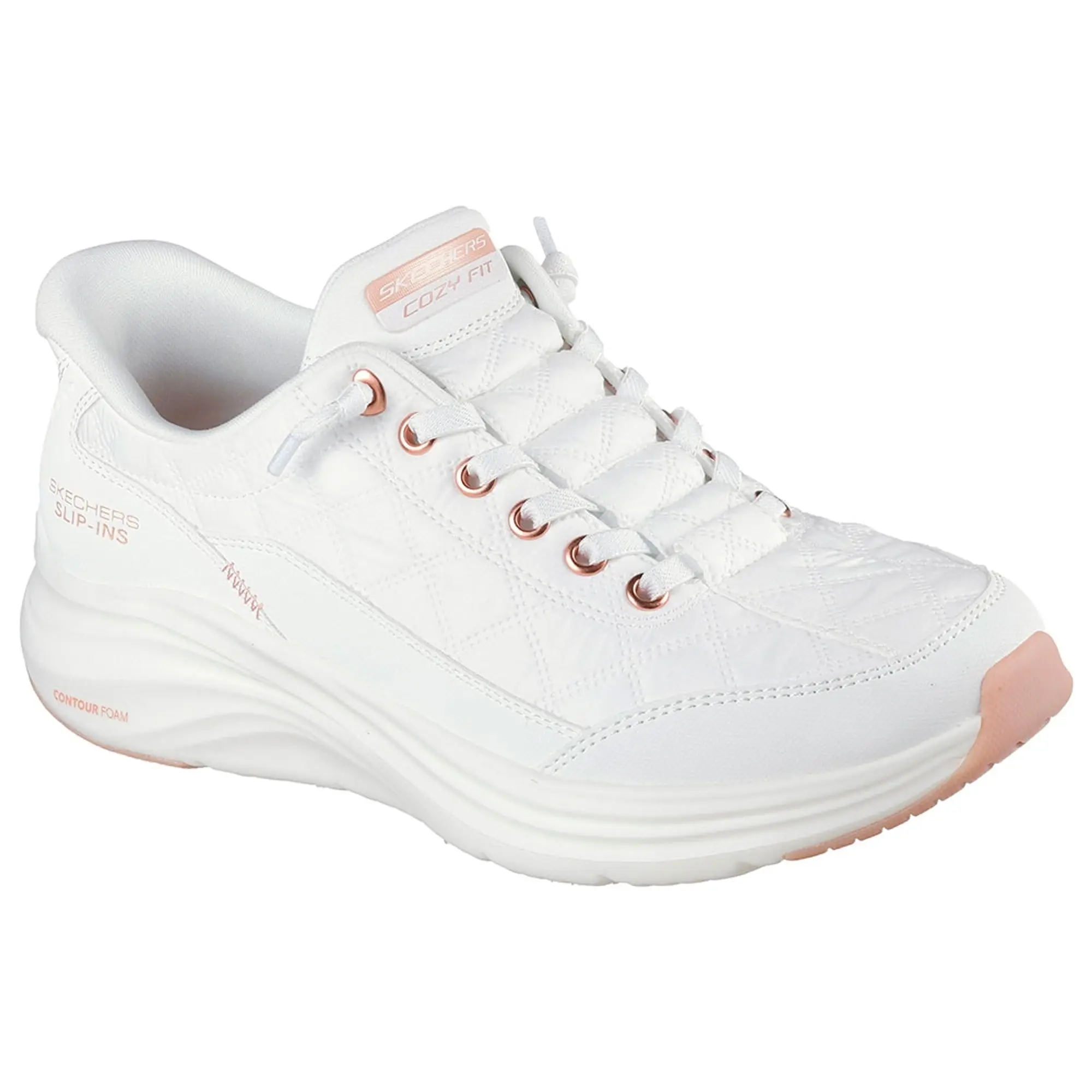 Skechers Women's Slip-ins: Contour Foam - Cosy Fit Golden Hour Sneaker in White/Rose Gold